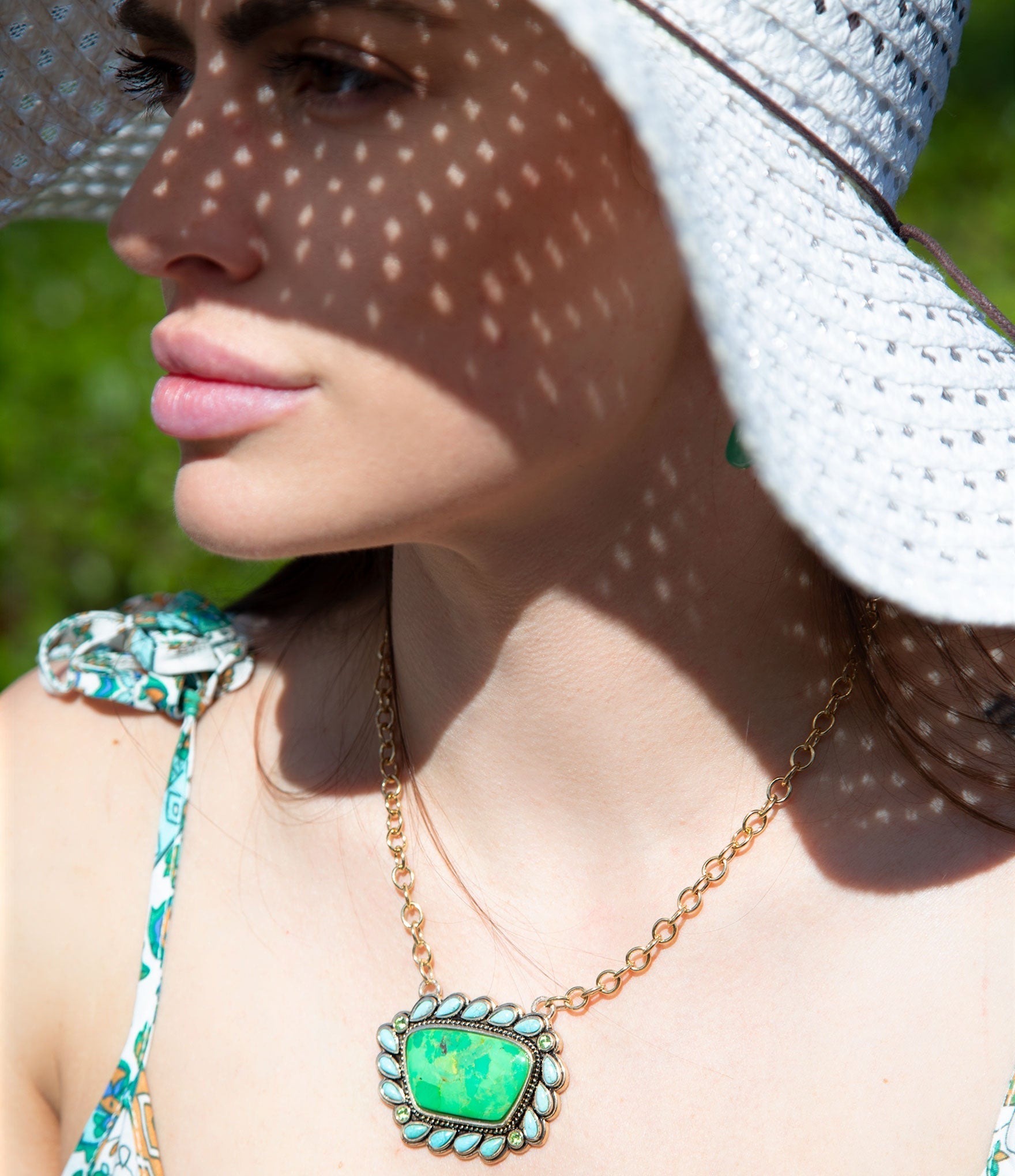 Legacy Lime Green and Blue Turquoise Golden Pendant Necklace - P's One-Stop Shop 