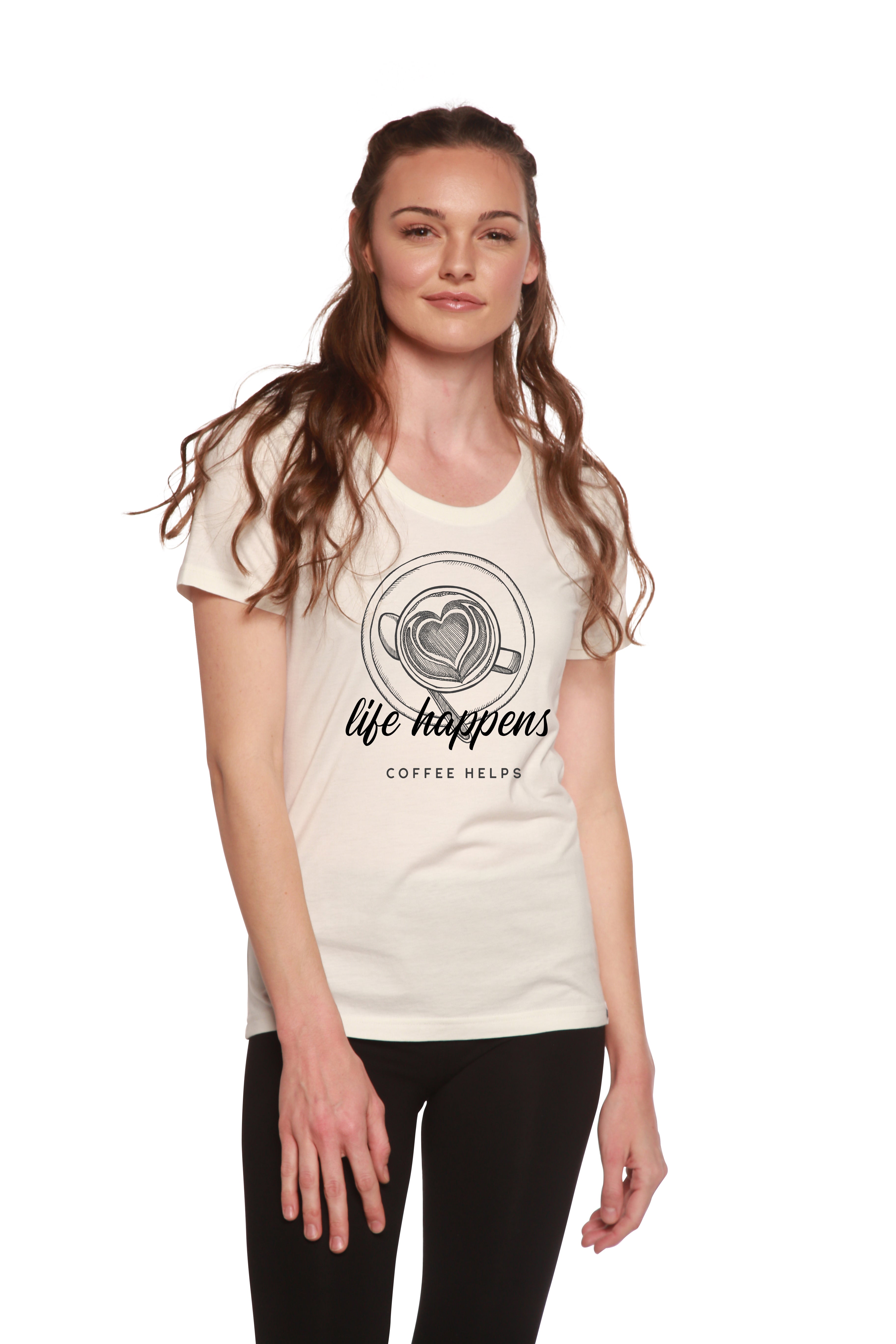 Life Happens Printed Women's Bamboo/Cotton Short Sleeve Scoop Neck T-Shirt - P's One-Stop Shop 