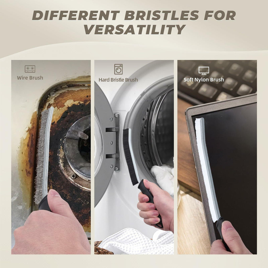 [Like New] KMOSENIA Crevice Cleaning Brush Set, Wire Brushes, Black/White, 3 pcs - P's One-Stop Shop 