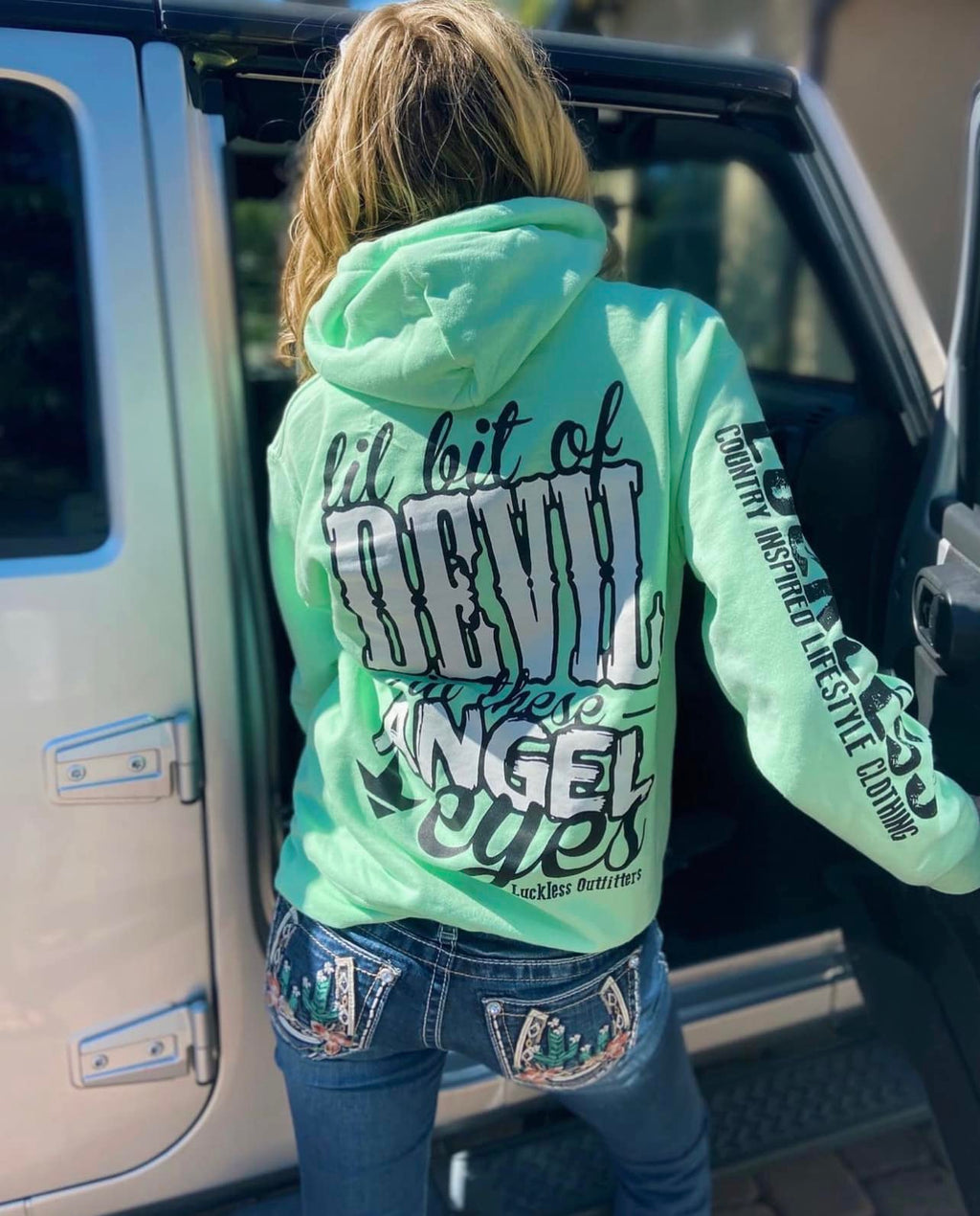 Lil Bit Of Devil in these Angel Eyes Hoodie - P's One-Stop Shop 