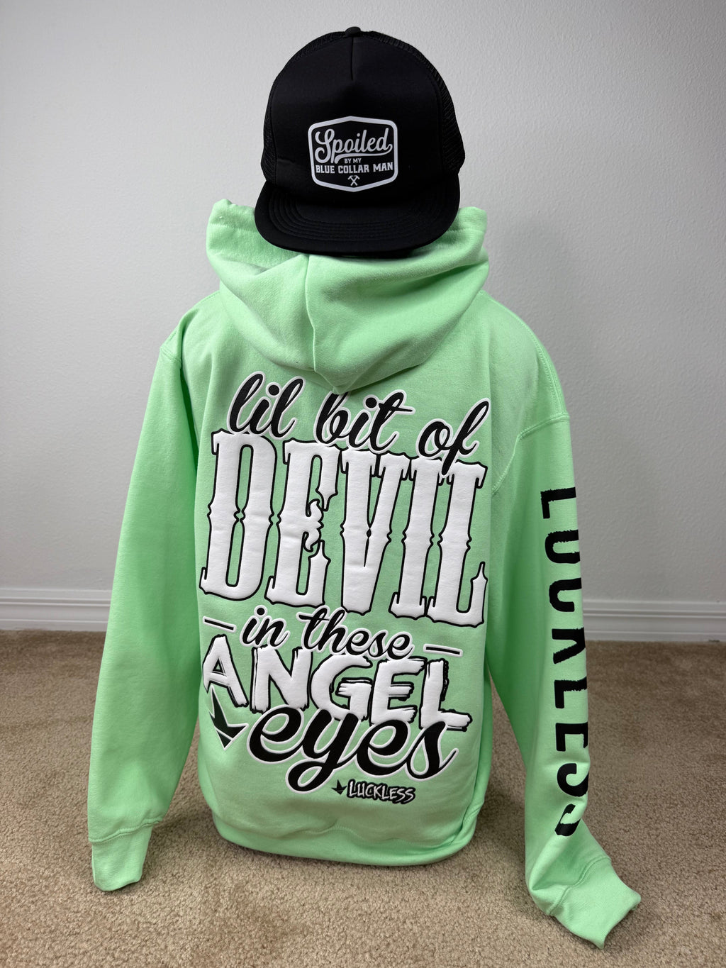 Lil Bit Of Devil in these Angel Eyes Hoodie - P's One-Stop Shop 