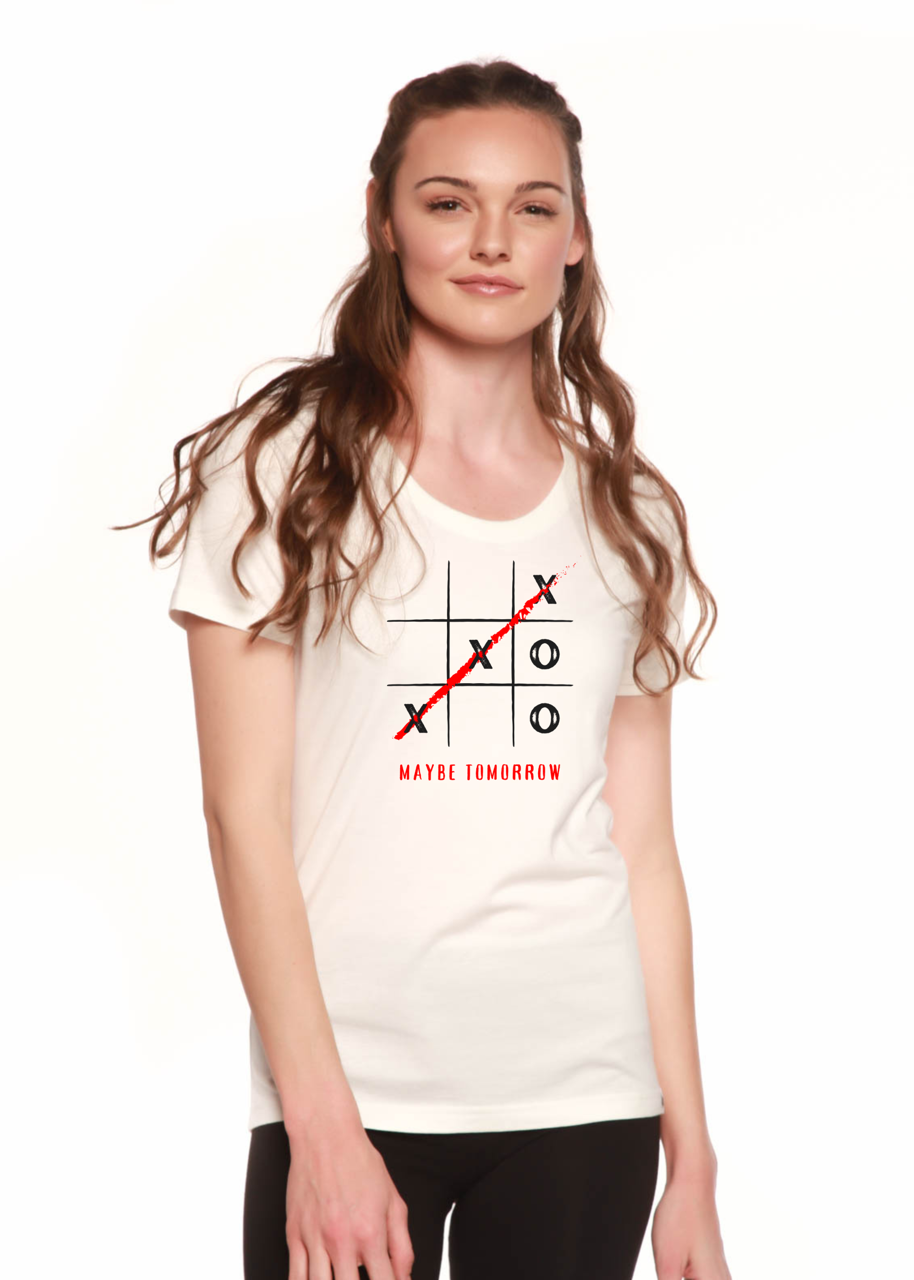 Maybe Tomorrow Women's Bamboo Sleeve Scoop Neck Graphic T-Shirt - P's One-Stop Shop 
