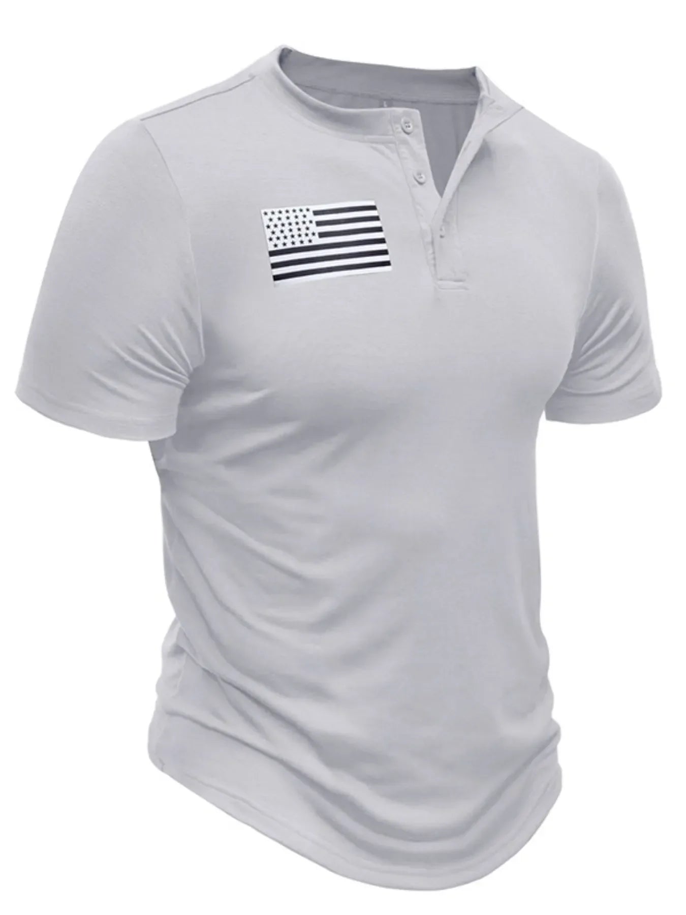 Men's American Flag Short Sleeve Henley Top - P's One-Stop Shop 