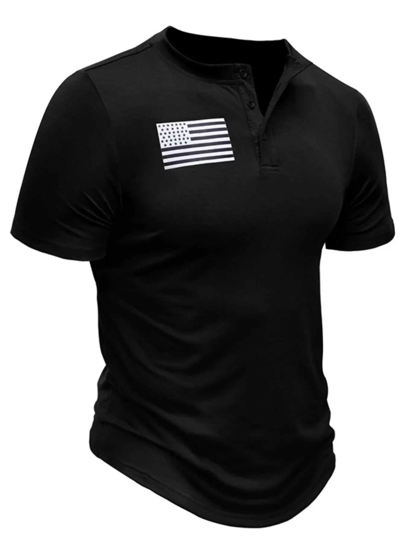 Men's American Flag Short Sleeve Henley Top - P's One-Stop Shop 