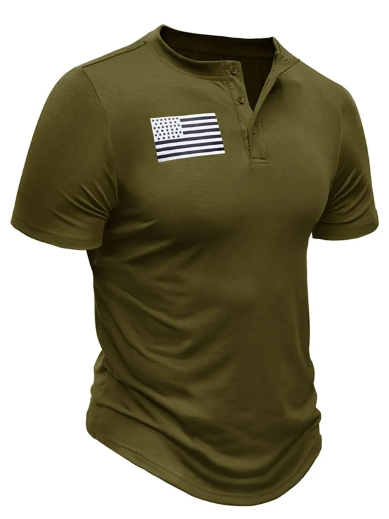 Men's American Flag Short Sleeve Henley Top - P's One-Stop Shop 