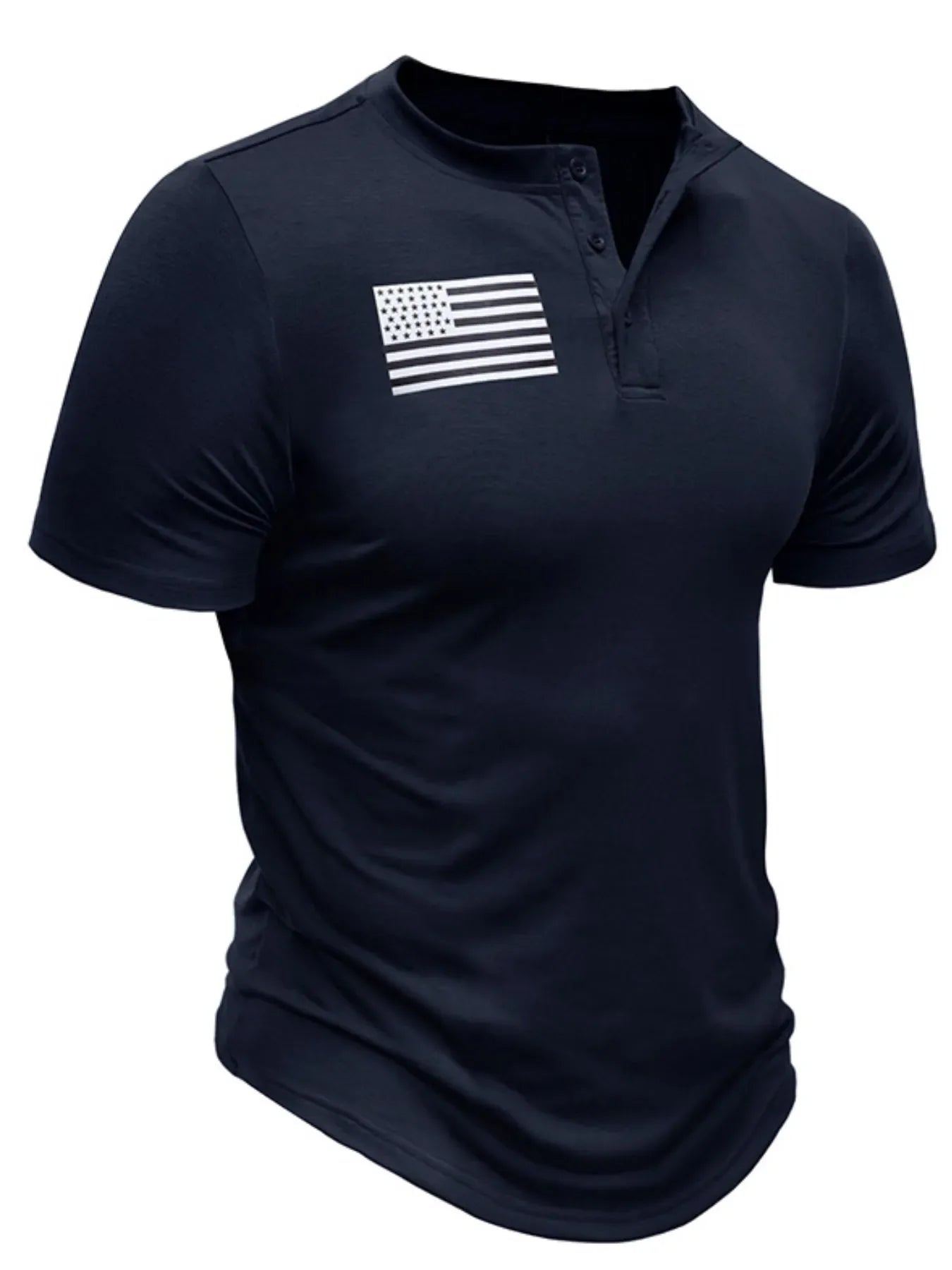 Men's American Flag Short Sleeve Henley Top - P's One-Stop Shop 