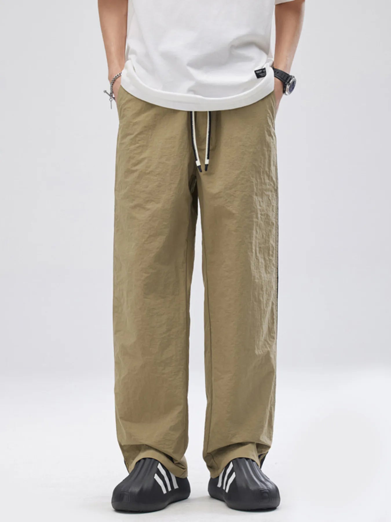 Men's Full Size Drawstring Wide Leg Pants with Side Striped Plus Size - P's One-Stop Shop 