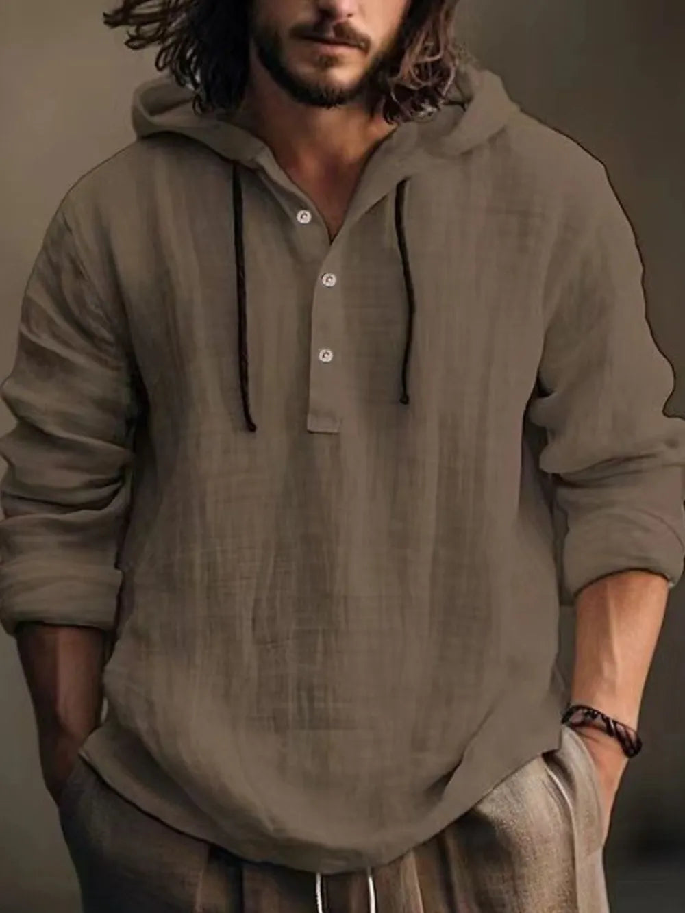 Men's Full Size Half Button Long Sleeve Hoodie - P's One-Stop Shop 