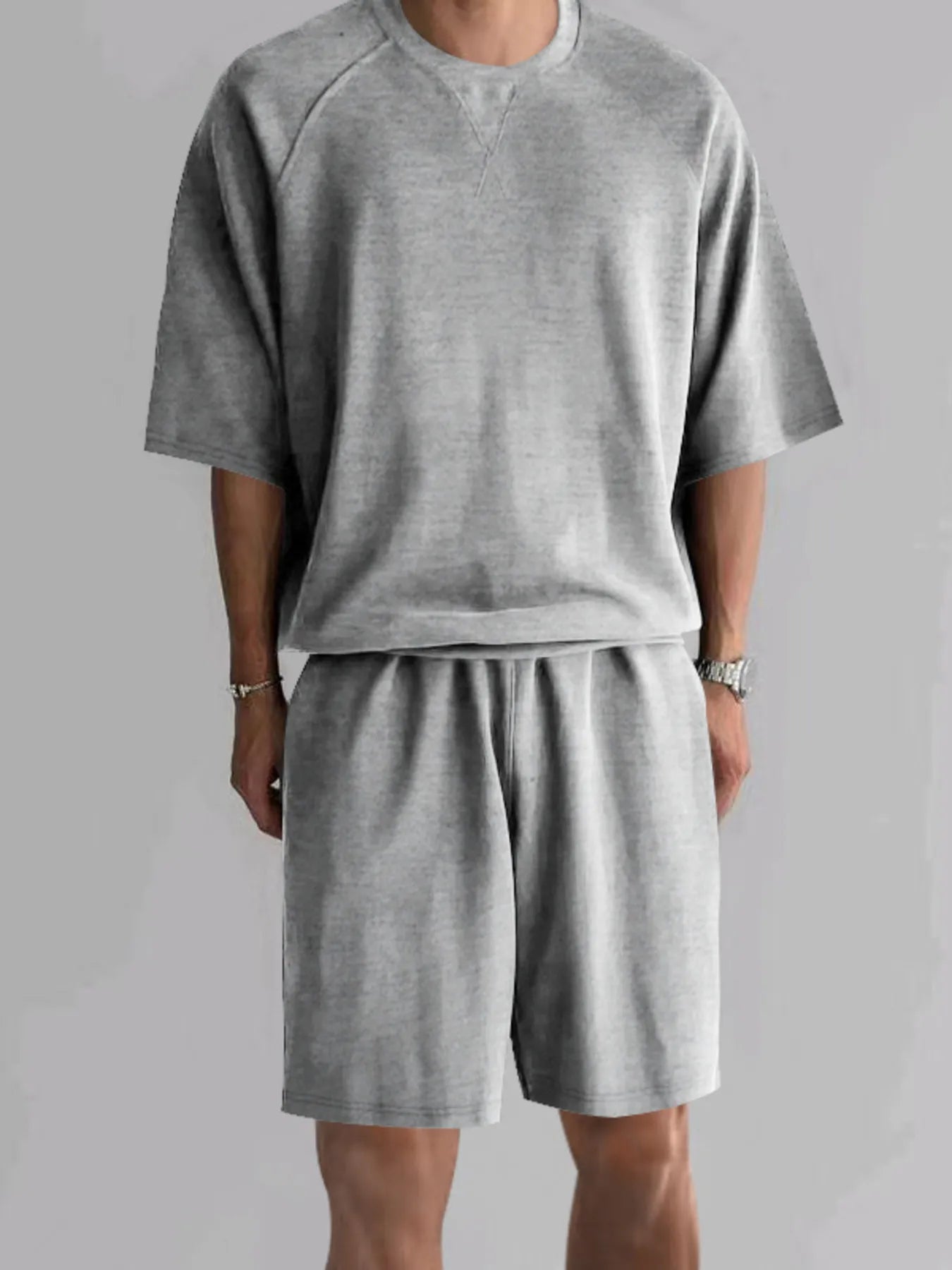 Men's Full Size Round Neck Top and Shorts Set Plus Size - P's One-Stop Shop 