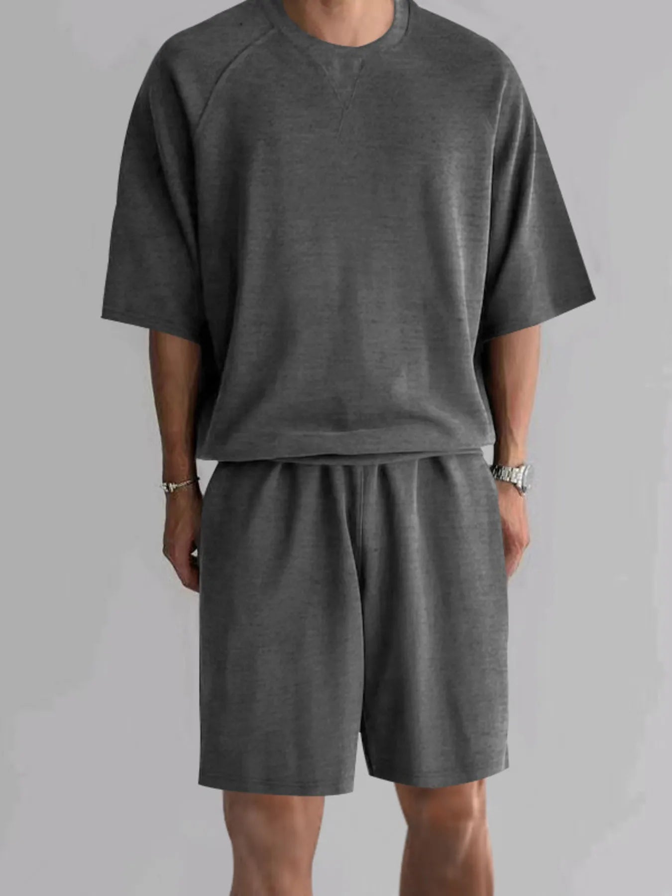 Men's Full Size Round Neck Top and Shorts Set Plus Size - P's One-Stop Shop 