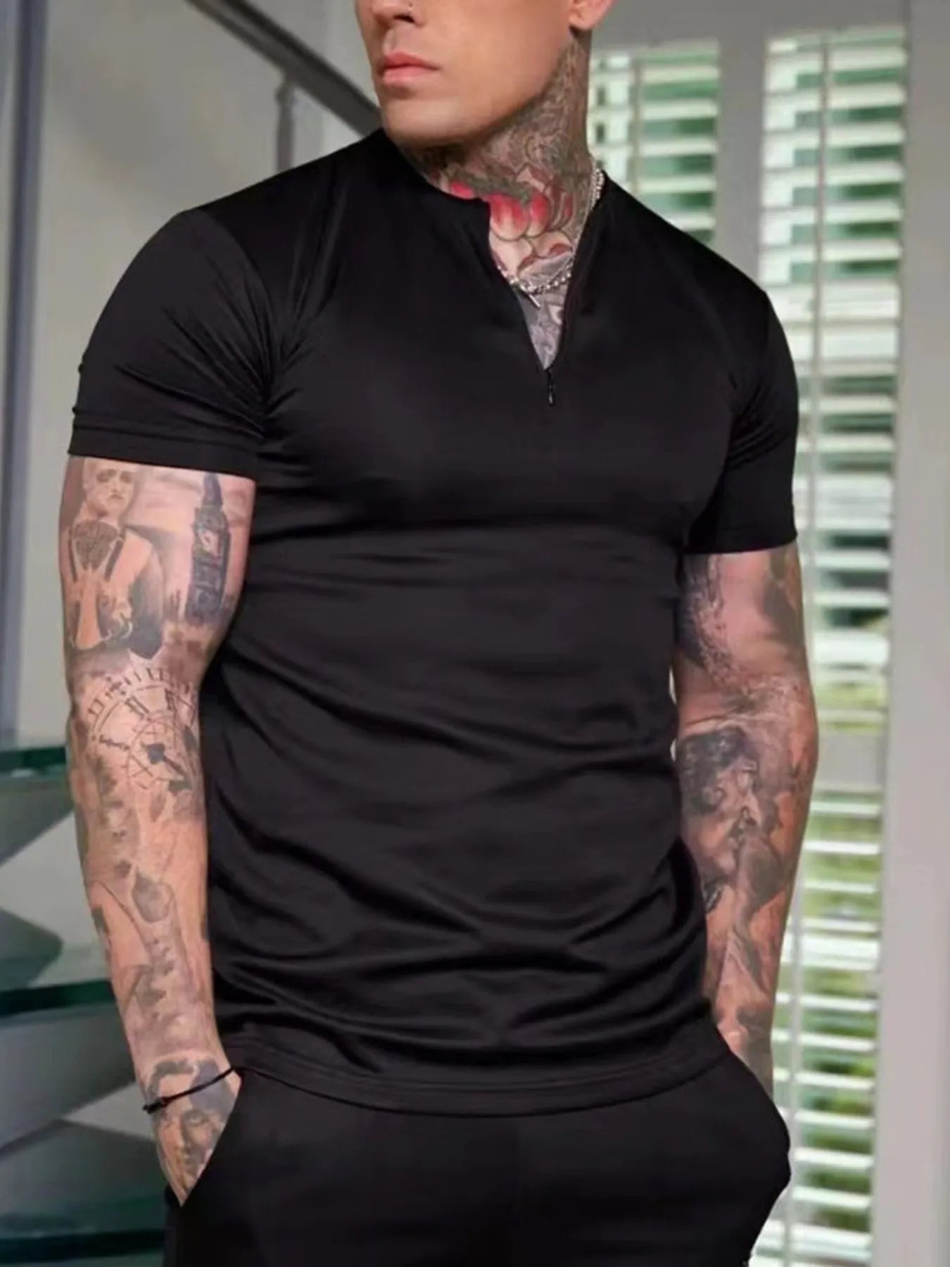 Men's Notched Short Sleeve Active T-Shirt - P's One-Stop Shop 