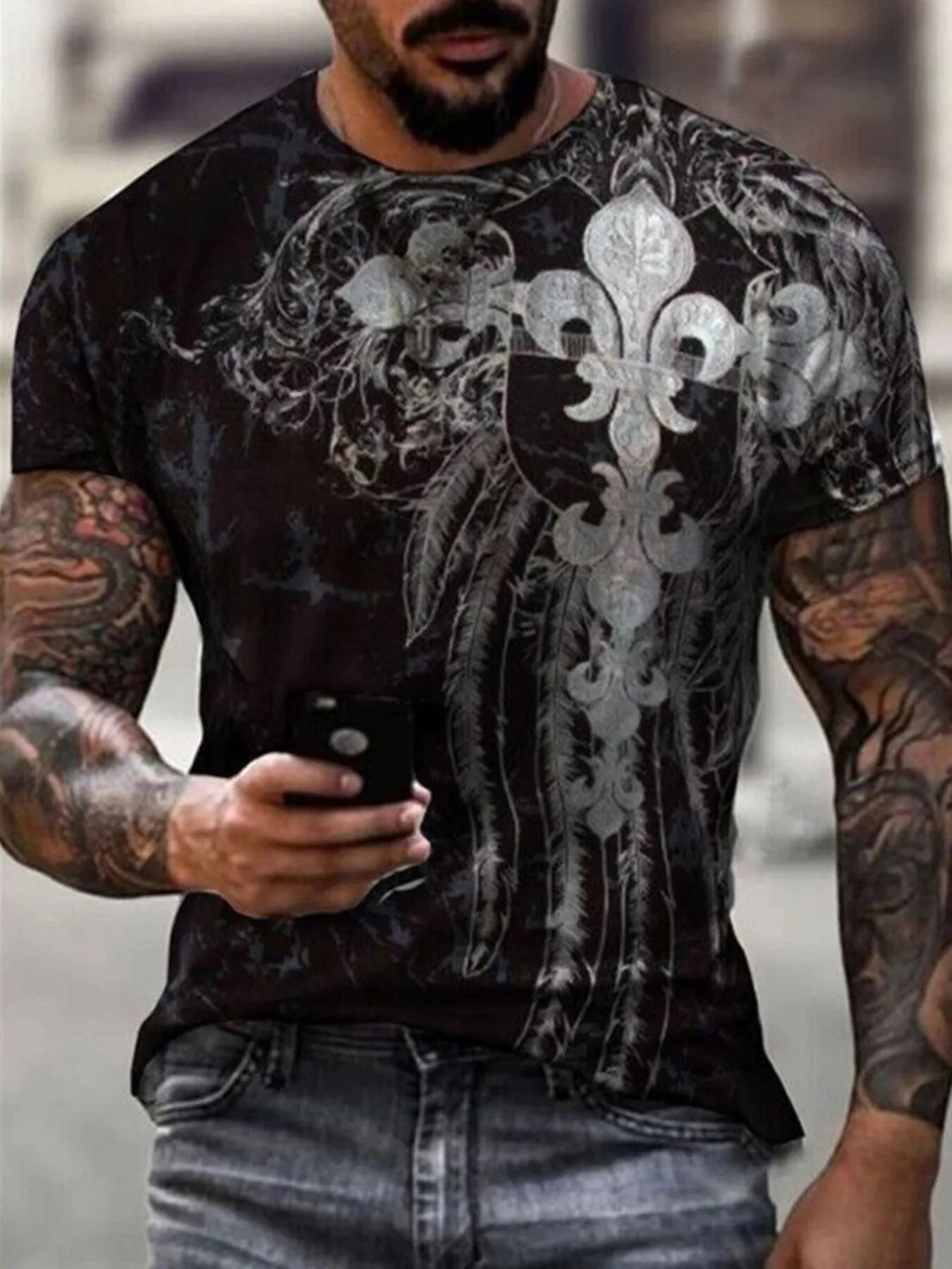 Men's Plus Size Graphic Round Neck Short Sleeve T-Shirt - P's One-Stop Shop 