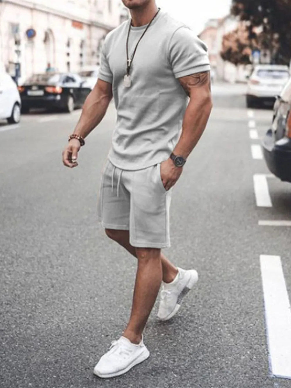 Men's Plus Size Round Neck Short Sleeve Top and Shorts Set - P's One-Stop Shop 
