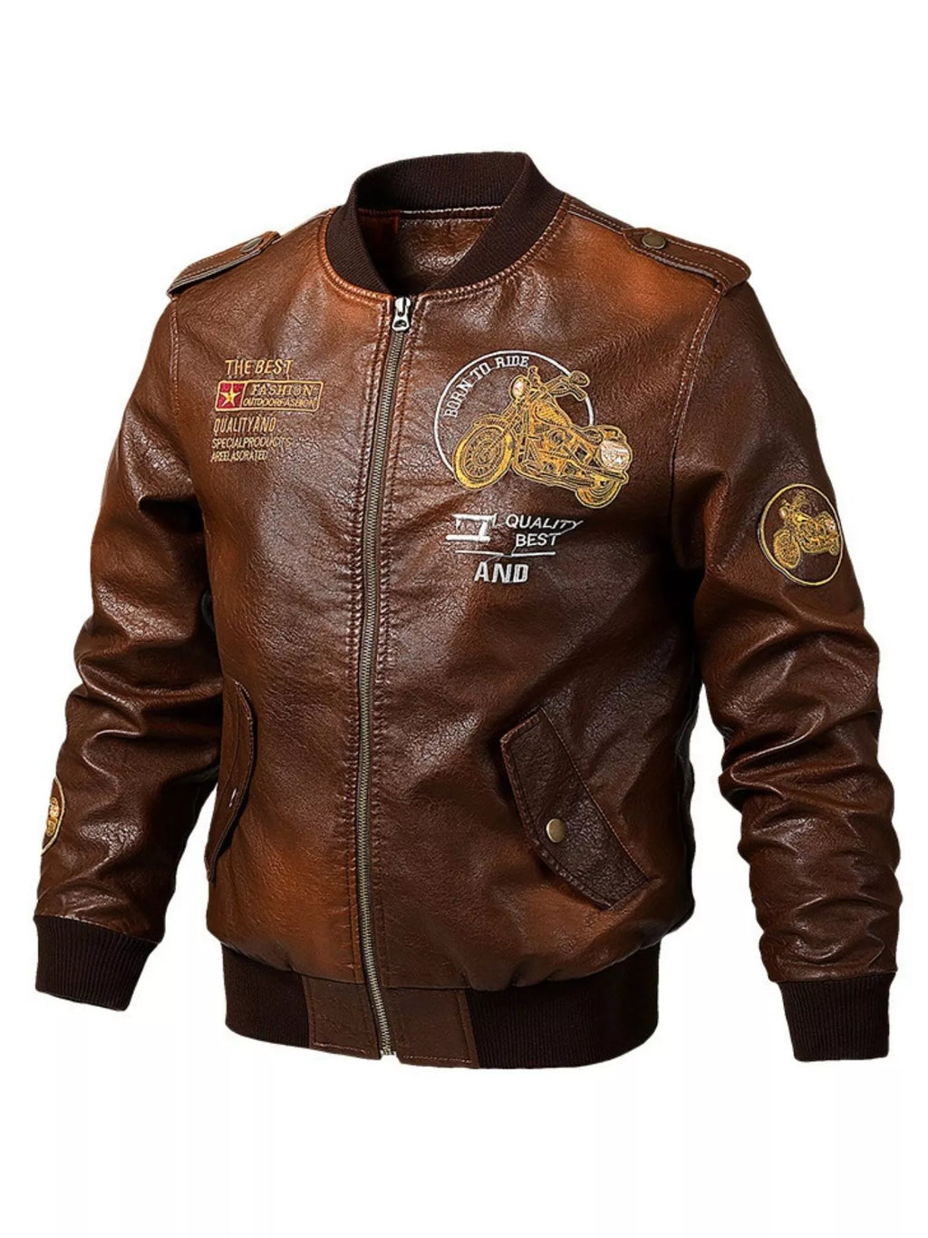 Men's Plus Size Zip Up Leather Jacket - P's One-Stop Shop 
