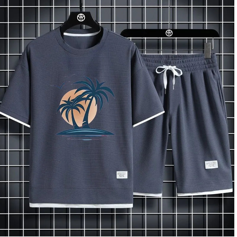Men's Waffle Summer Casual Tracksuit Set - P's One-Stop Shop 