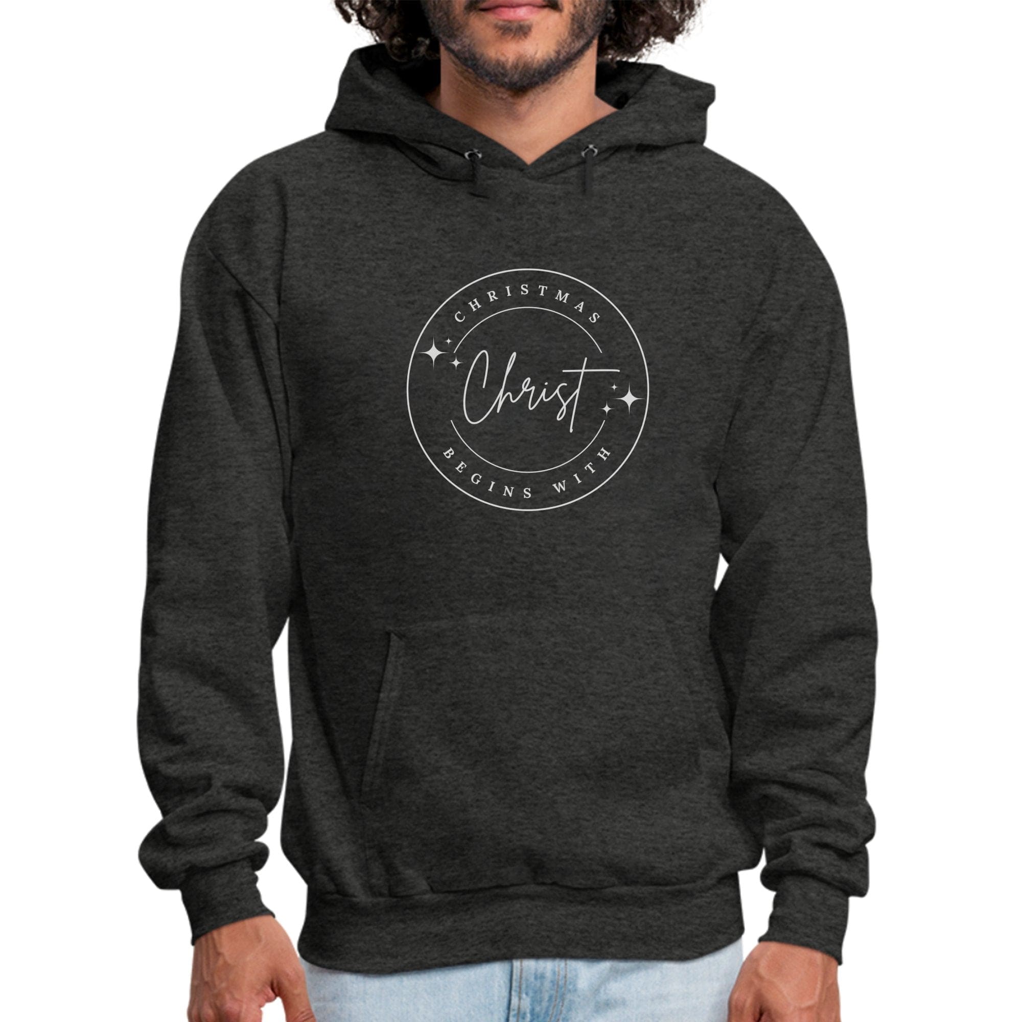 Mens Graphic Hoodie - Christmas Begins with Christ - P's One-Stop Shop 