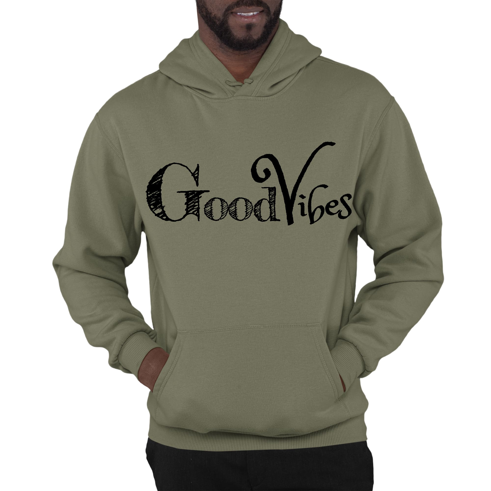 Mens Graphic Hoodie Good Vibes Black Print - P's One-Stop Shop 