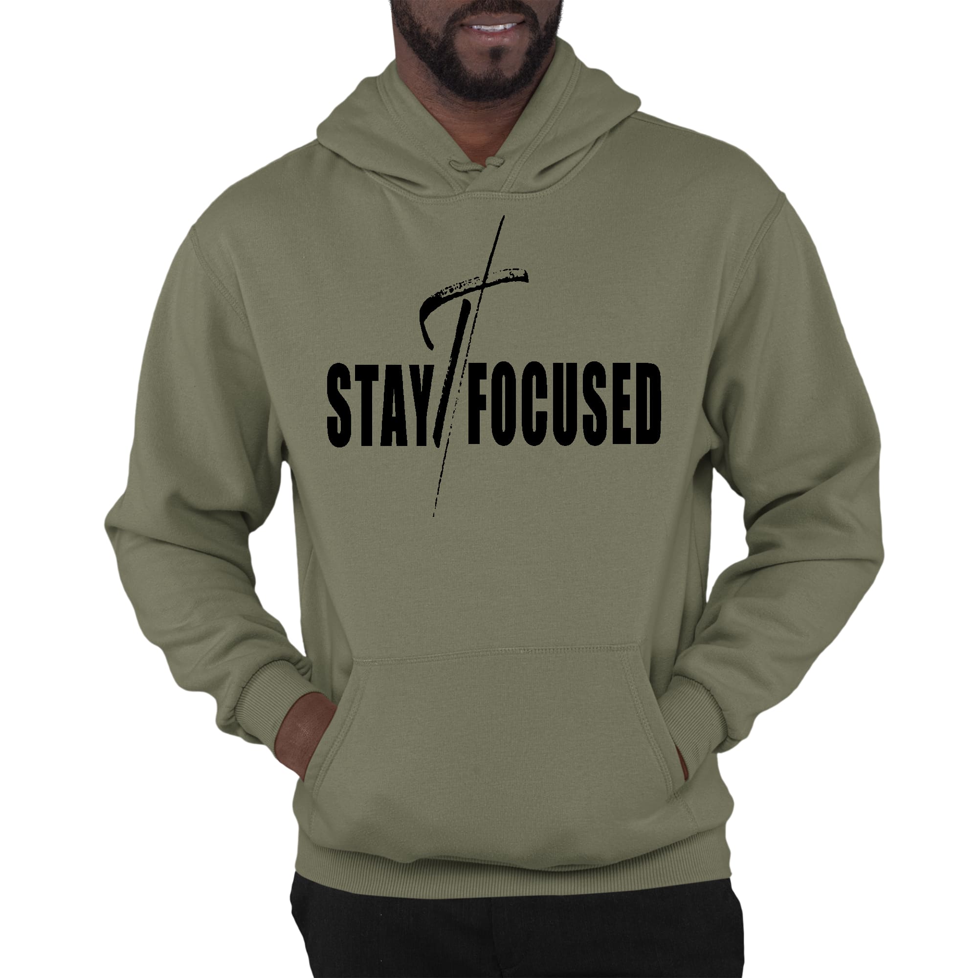 Mens Graphic Hoodie Stay Focused Black Print - P's One-Stop Shop 