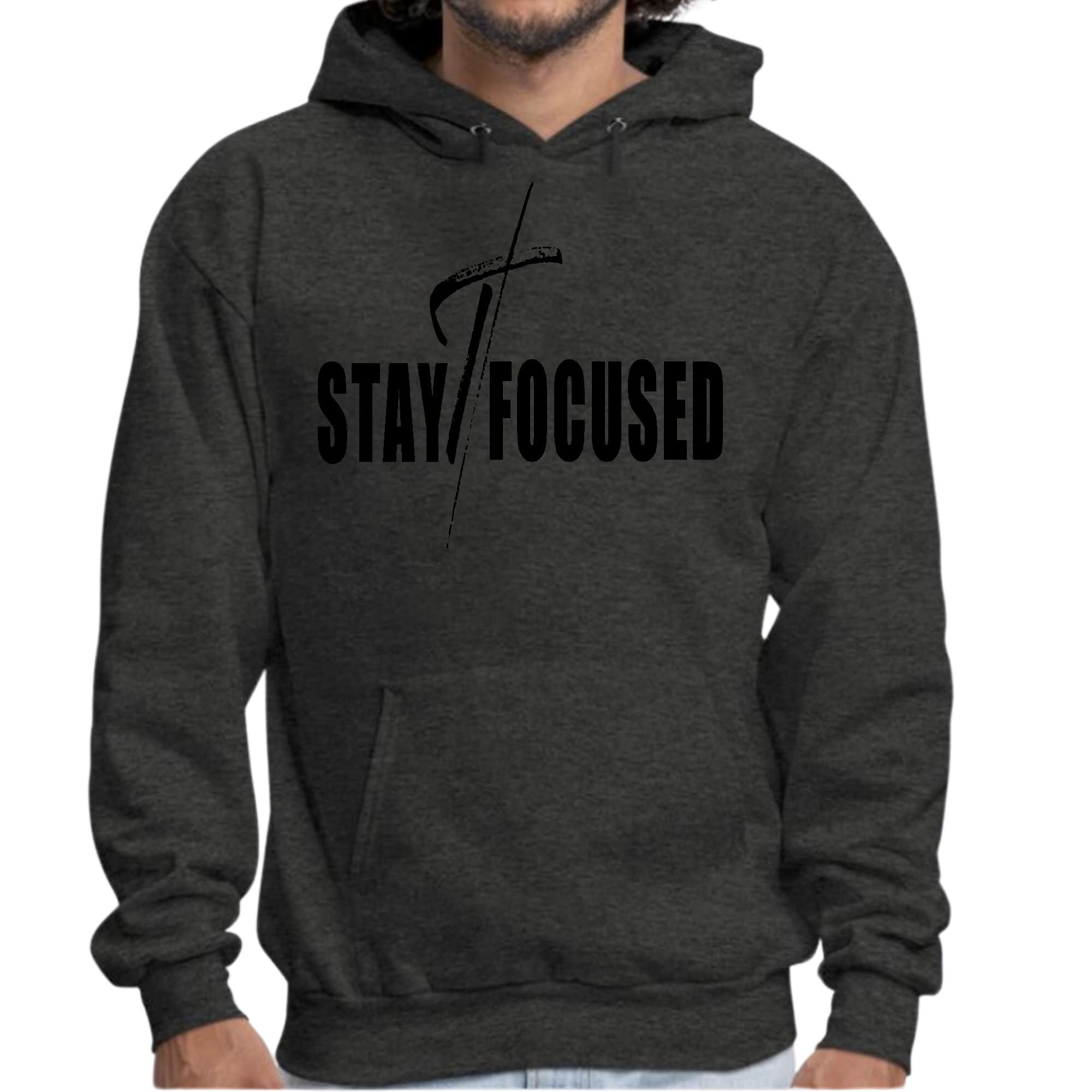Mens Graphic Hoodie Stay Focused Black Print - P's One-Stop Shop 