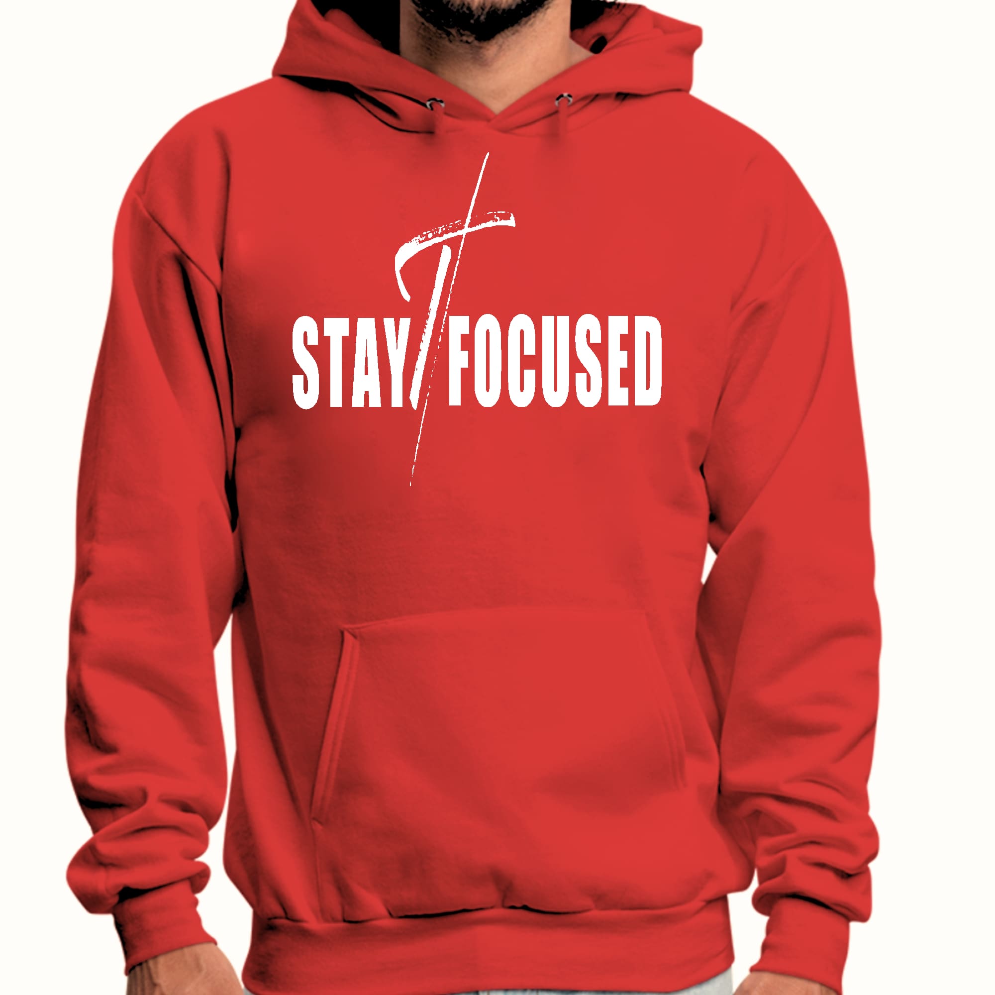 Mens Graphic Hoodie Stay Focused White Print - P's One-Stop Shop 