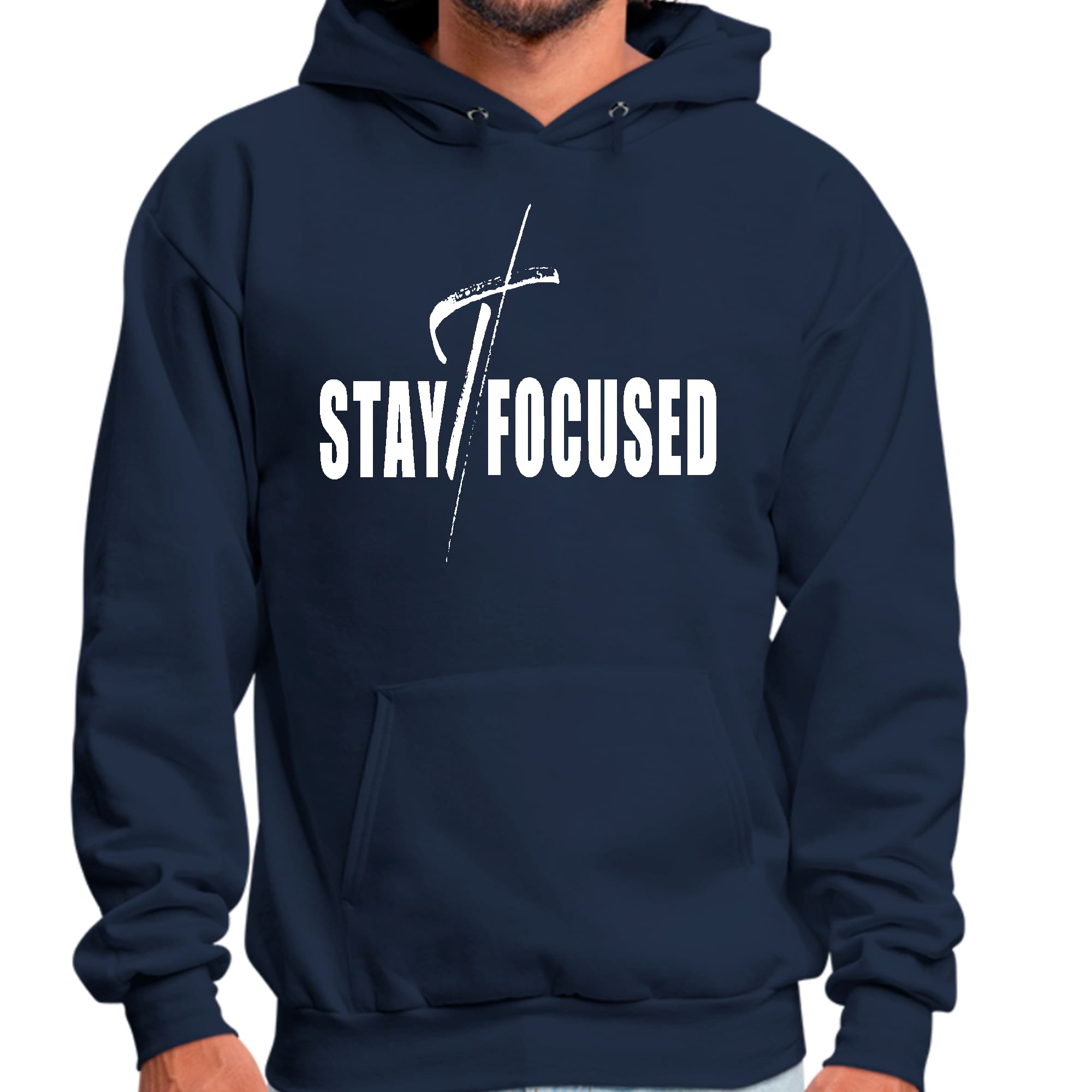Mens Graphic Hoodie Stay Focused White Print - P's One-Stop Shop 