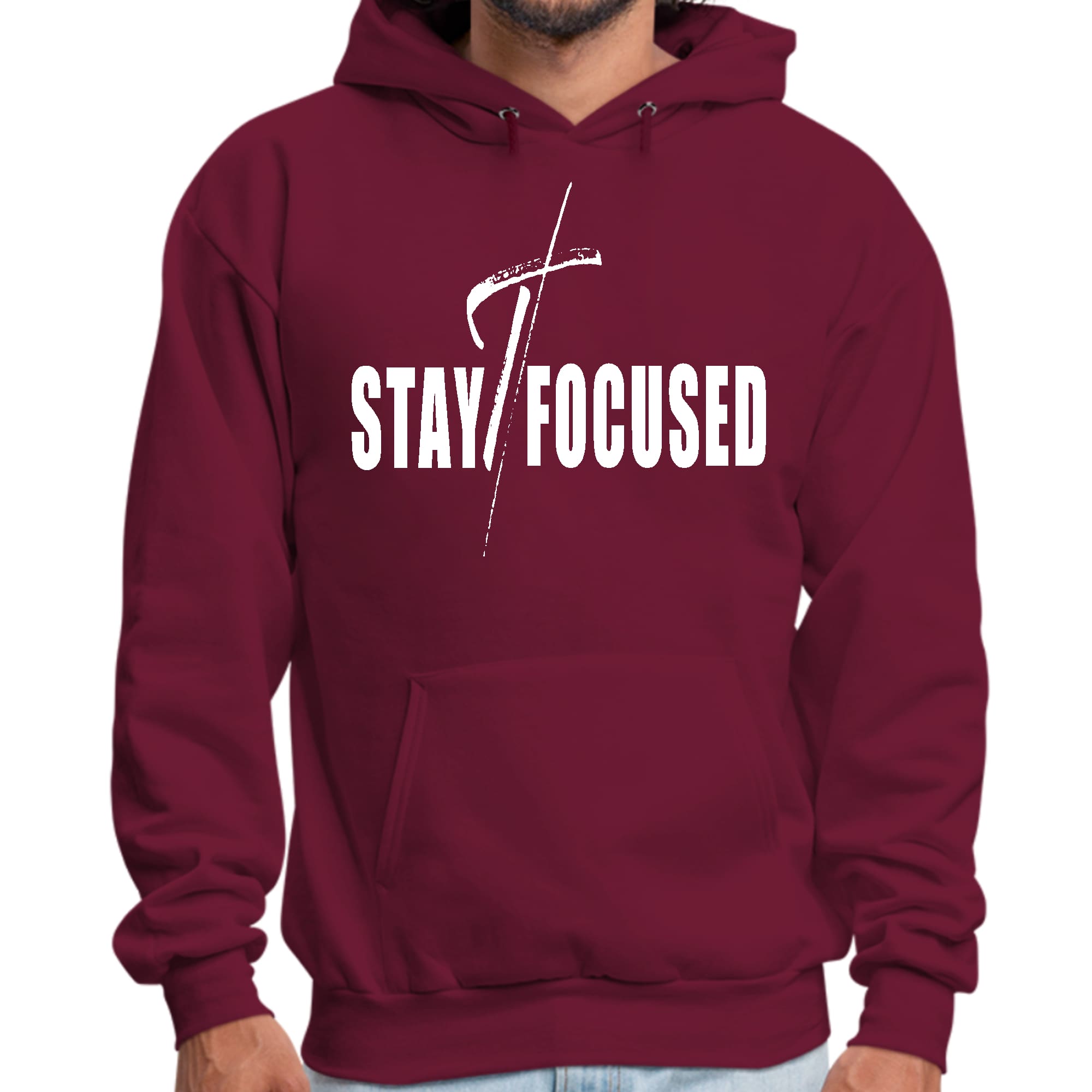 Mens Graphic Hoodie Stay Focused White Print - P's One-Stop Shop 