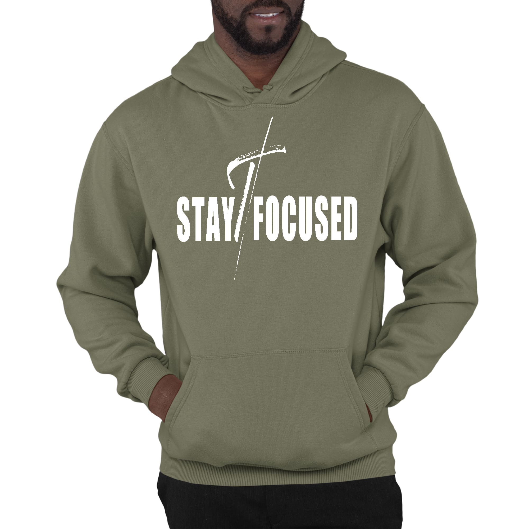 Mens Graphic Hoodie Stay Focused White Print - P's One-Stop Shop 