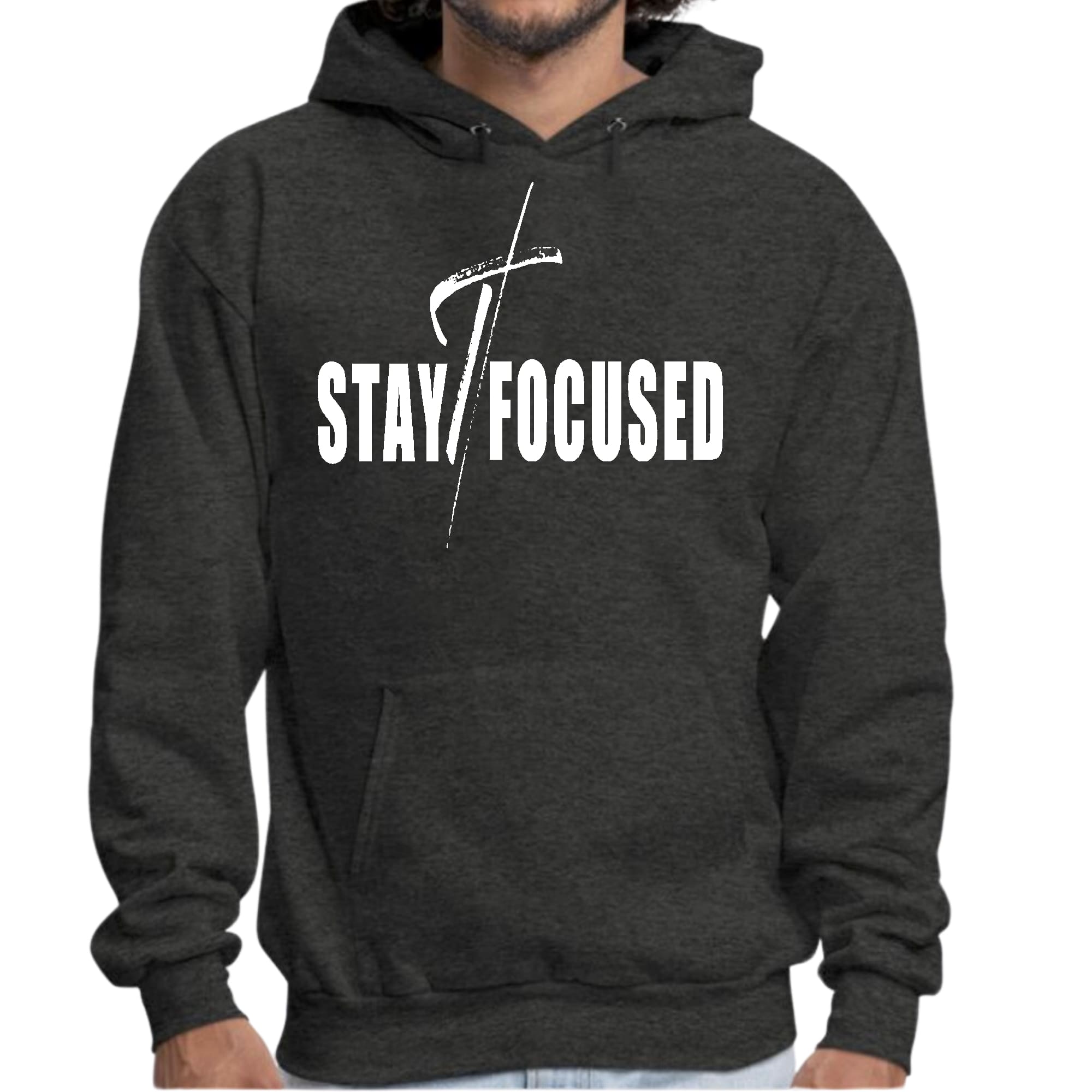 Mens Graphic Hoodie Stay Focused White Print - P's One-Stop Shop 