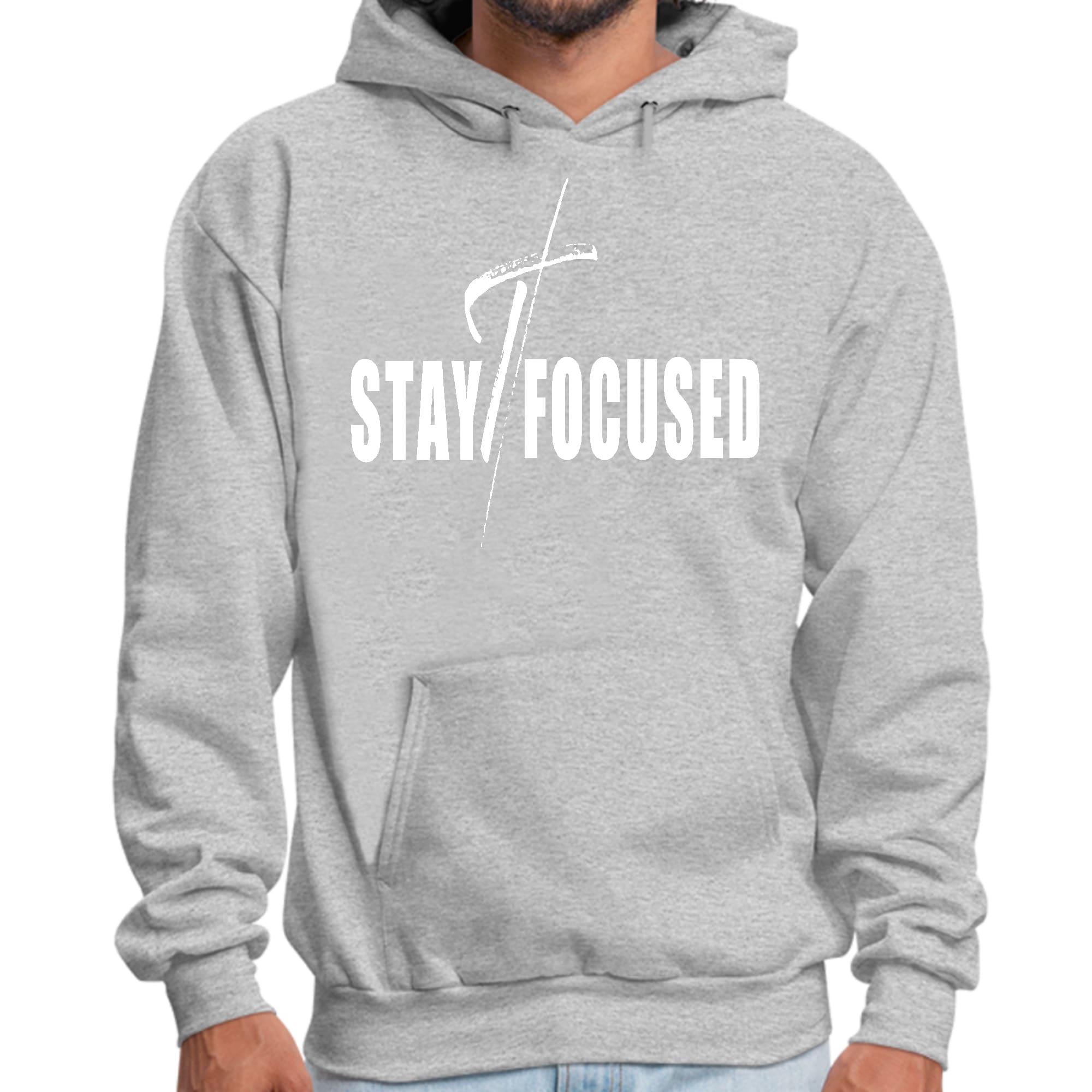 Mens Graphic Hoodie Stay Focused White Print - P's One-Stop Shop 