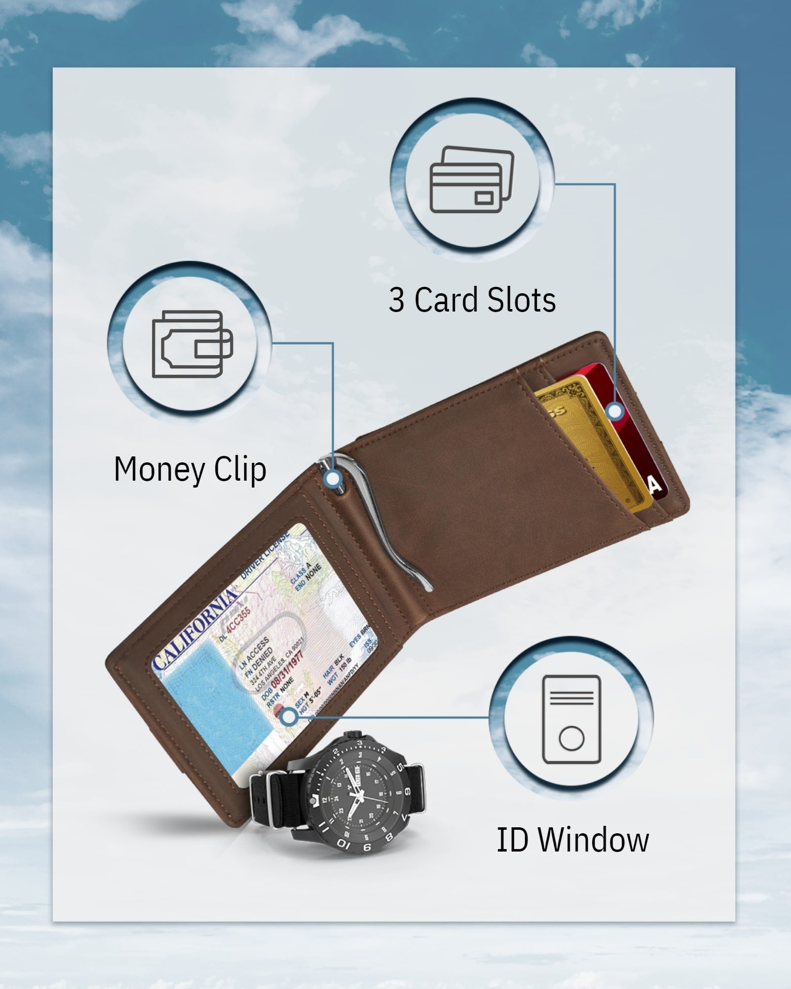 Money Clip Bifold Wallet W/ Pull Strap - P's One-Stop Shop 