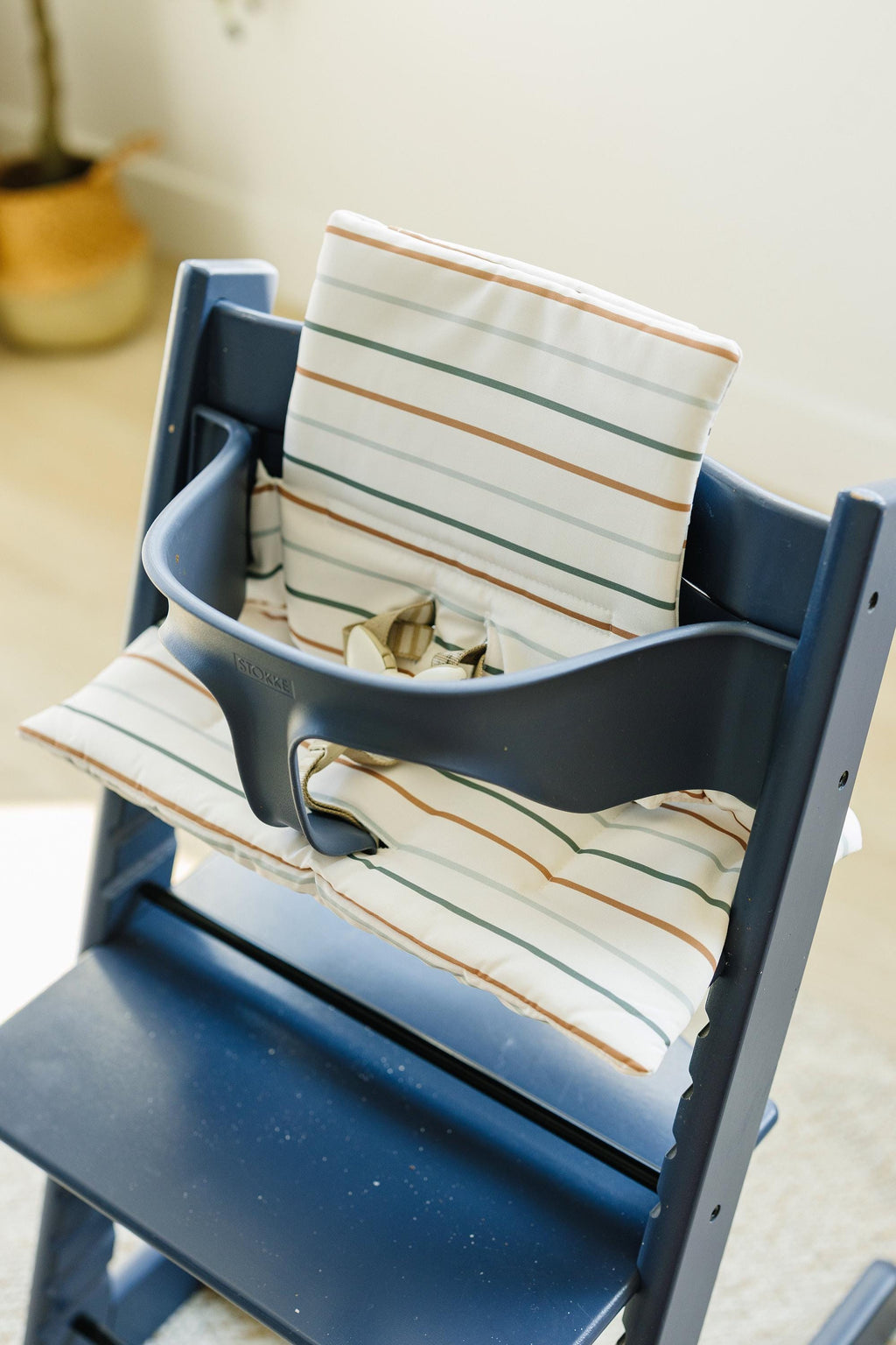 Multi Stripe Stokke Tripp Trapp Seat Cushion - Wipeable Cover - Baby Highchair Accessories - Neutral Stripes - P's One-Stop Shop 