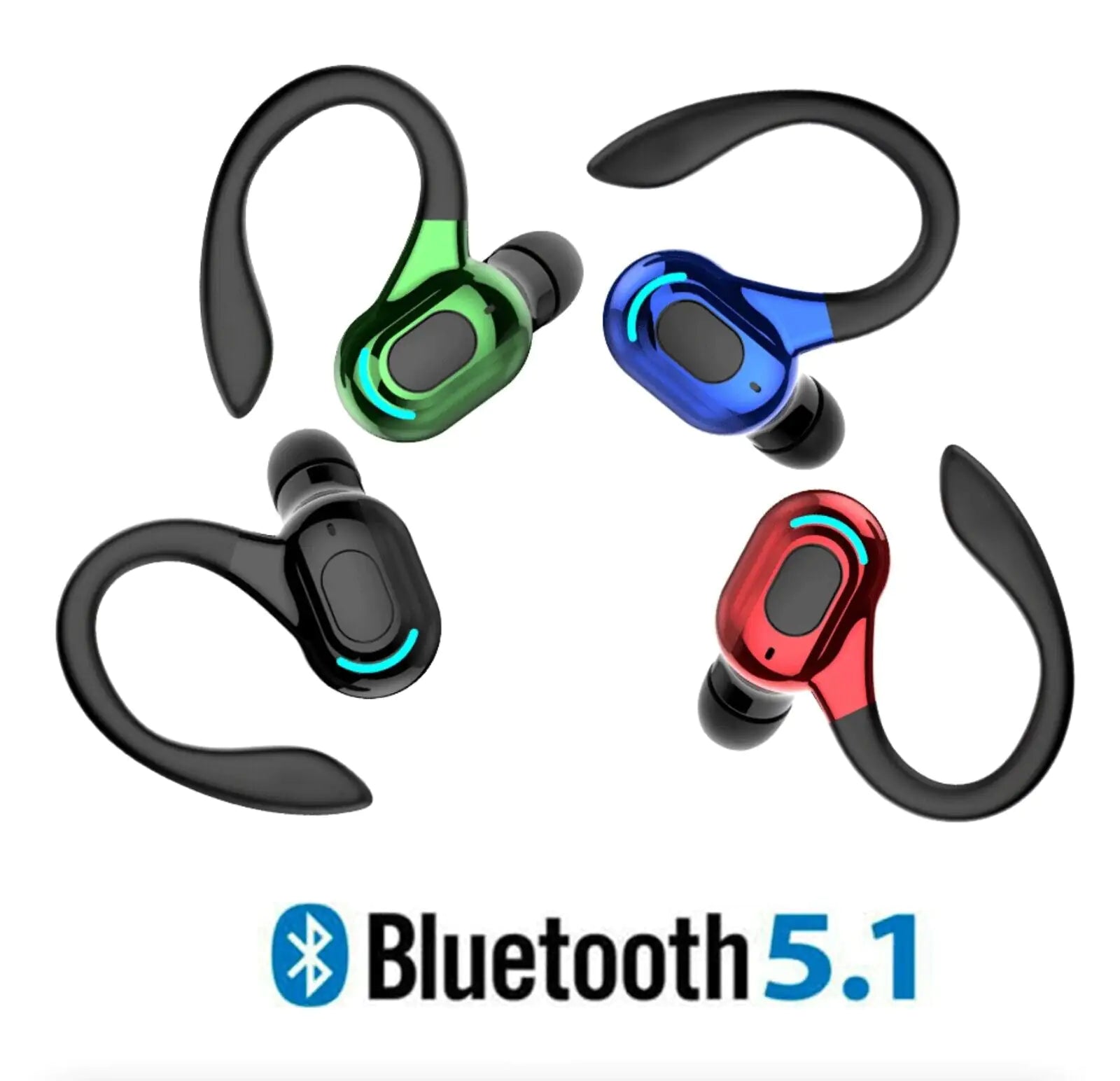 New Bluetooth 5.1 Headset Wireless Earbuds Earphones Stereo Headphones Ear Hook - P's One-Stop Shop 