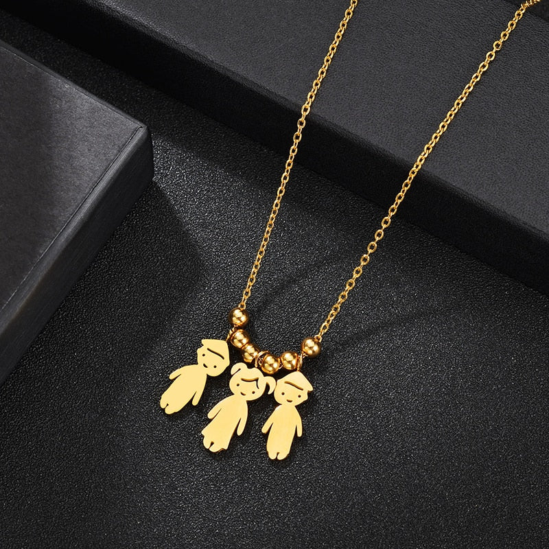 Personalized Boy Girl Kids Pendant Necklace Women Child Engraved Name Date Family Jewelry - P's One-Stop Shop 