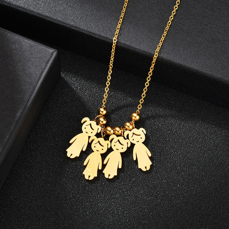 Personalized Boy Girl Kids Pendant Necklace Women Child Engraved Name Date Family Jewelry - P's One-Stop Shop 
