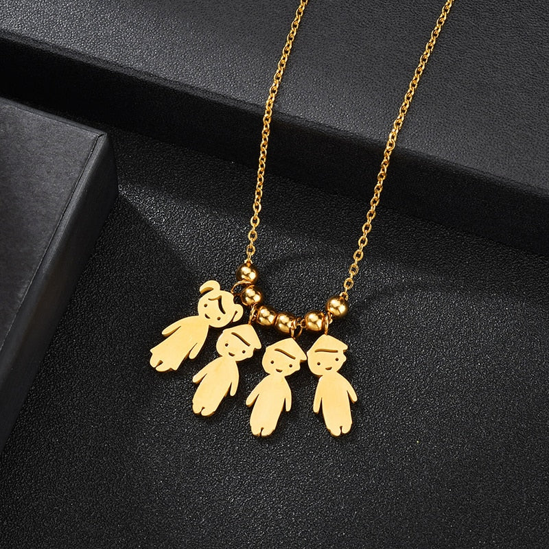 Personalized Boy Girl Kids Pendant Necklace Women Child Engraved Name Date Family Jewelry - P's One-Stop Shop 