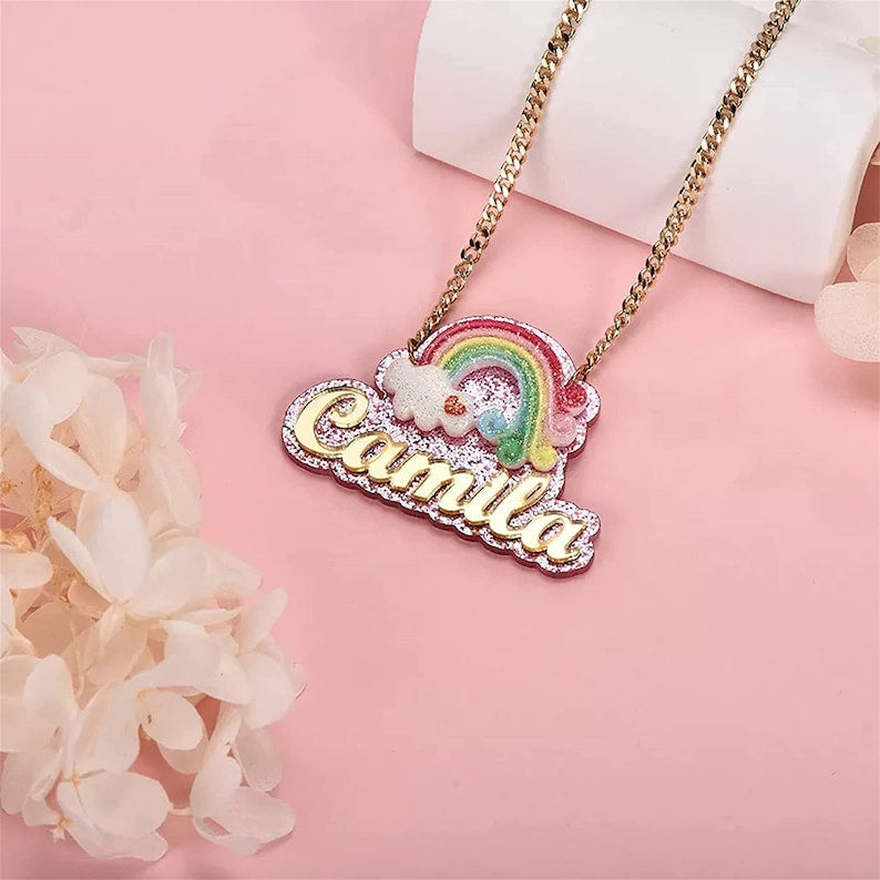Personalized Rainbow Acrylic Name Necklace For Kids - P's One-Stop Shop 