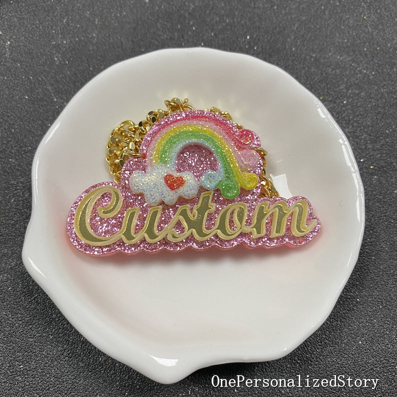 Personalized Rainbow Acrylic Name Necklace For Kids - P's One-Stop Shop 