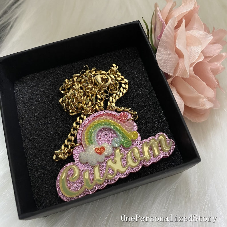 Personalized Rainbow Acrylic Name Necklace For Kids - P's One-Stop Shop 