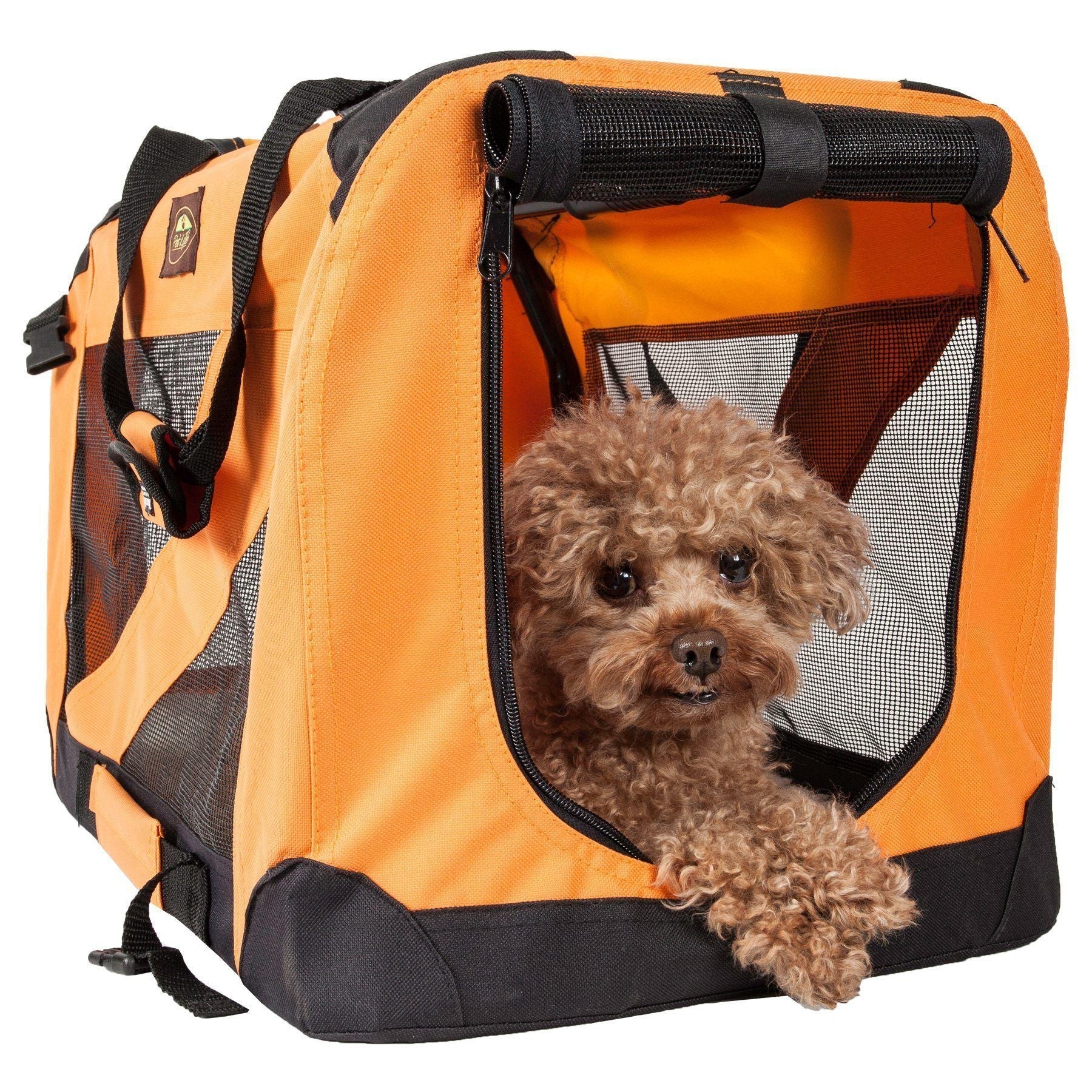Pet Life ® '360° Vista View' Zippered Soft Folding Collapsible Durable Metal Framed Pet Dog Crate House Carrier - P's One-Stop Shop 