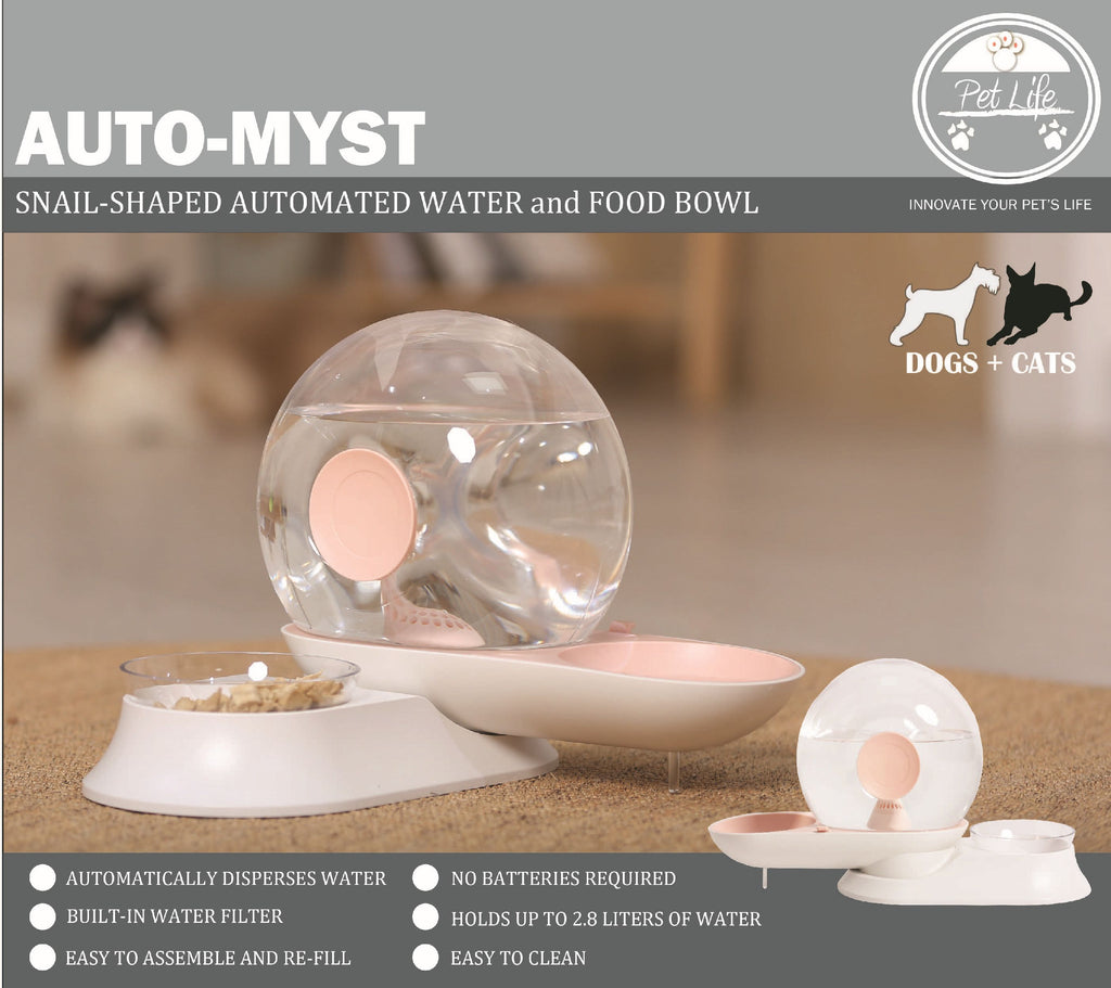 Pet Life ® 'Auto-Myst' Snail Shaped 2-in-1 Automated Gravity Pet Filtered Water Dispenser and Food Bowl - P's One-Stop Shop 