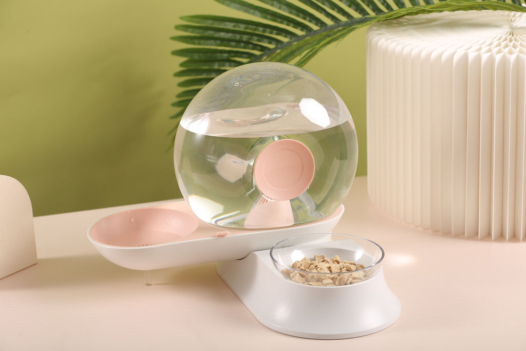 Pet Life ® 'Auto-Myst' Snail Shaped 2-in-1 Automated Gravity Pet Filtered Water Dispenser and Food Bowl - P's One-Stop Shop 