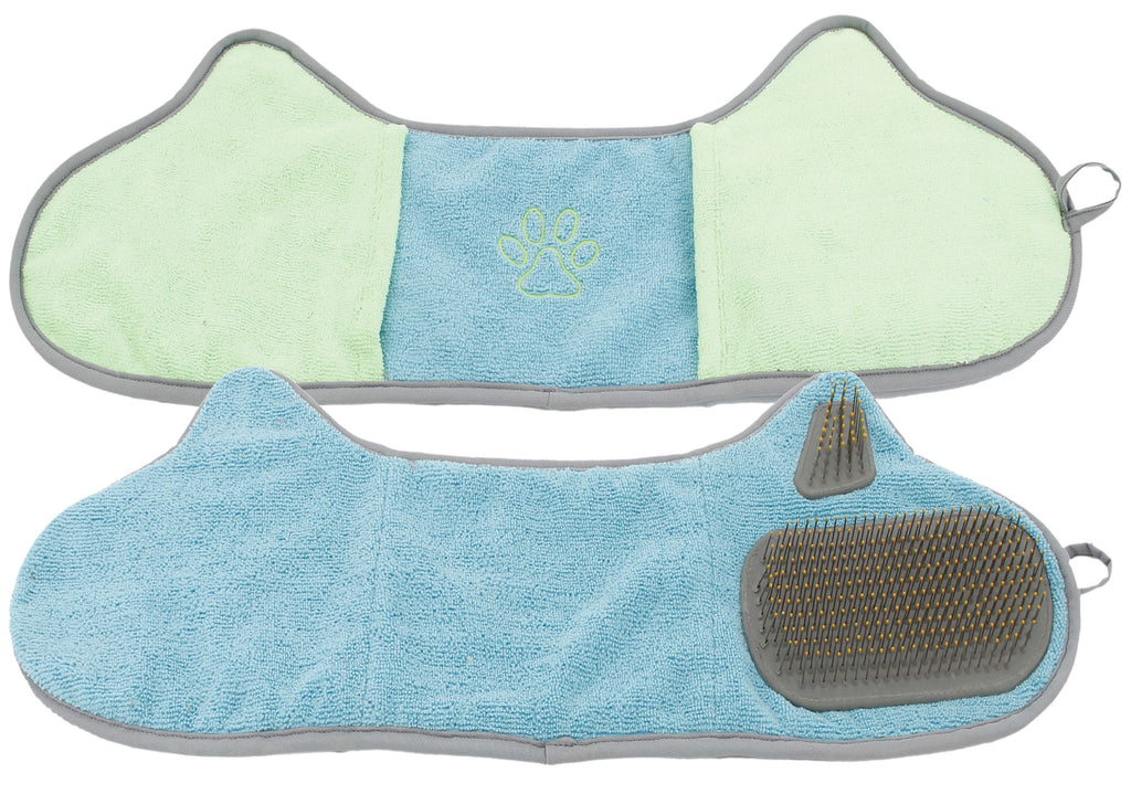 Pet Life ® 'Bryer' 2-in-1 Hand-Inserted Microfiber Pet Grooming Towel and Brush - P's One-Stop Shop 