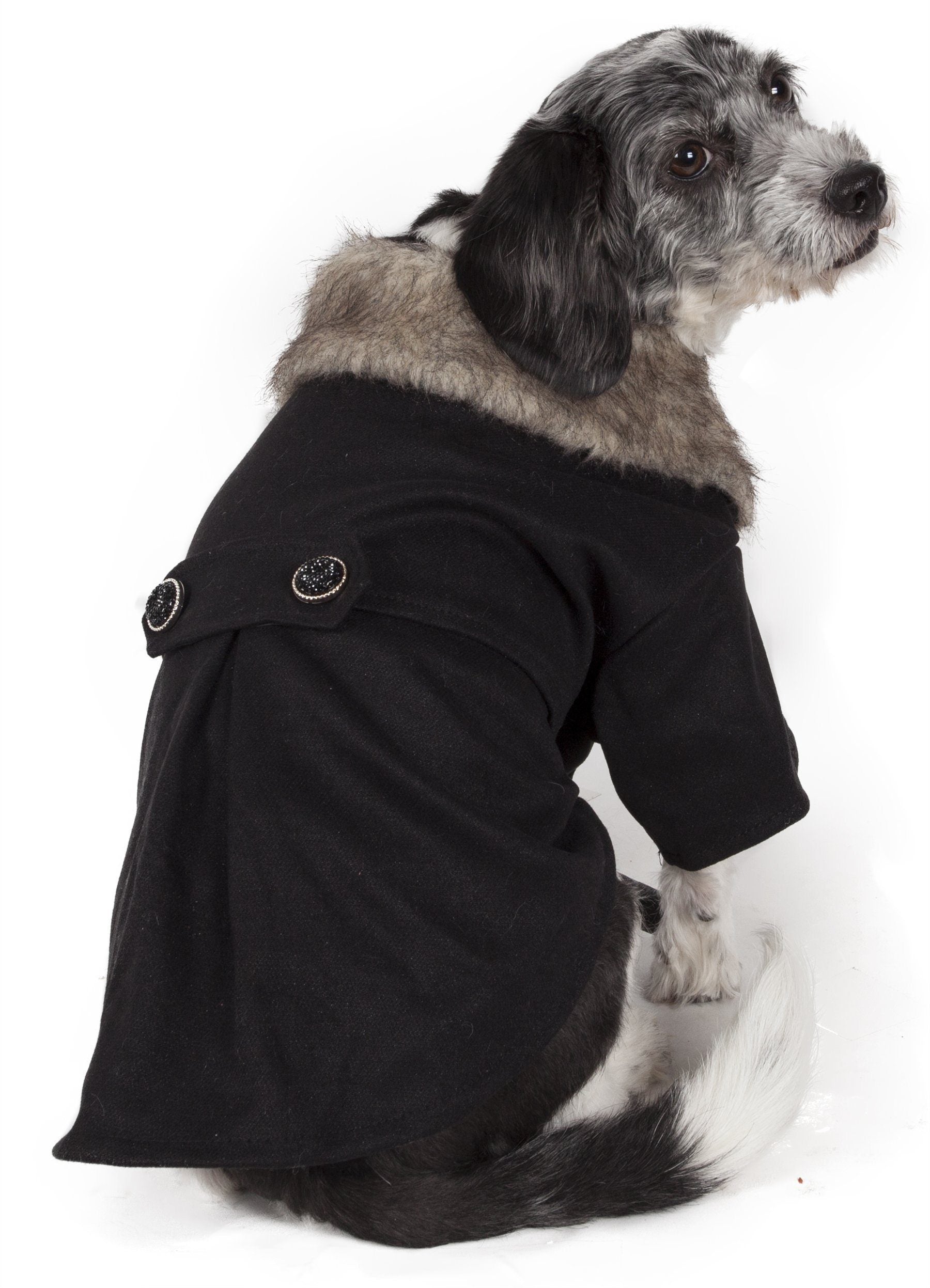 Pet Life ® 'Coast-Guard' Buttoned Fashion Faux-Fur Collared Wool Dog Coat - P's One-Stop Shop 