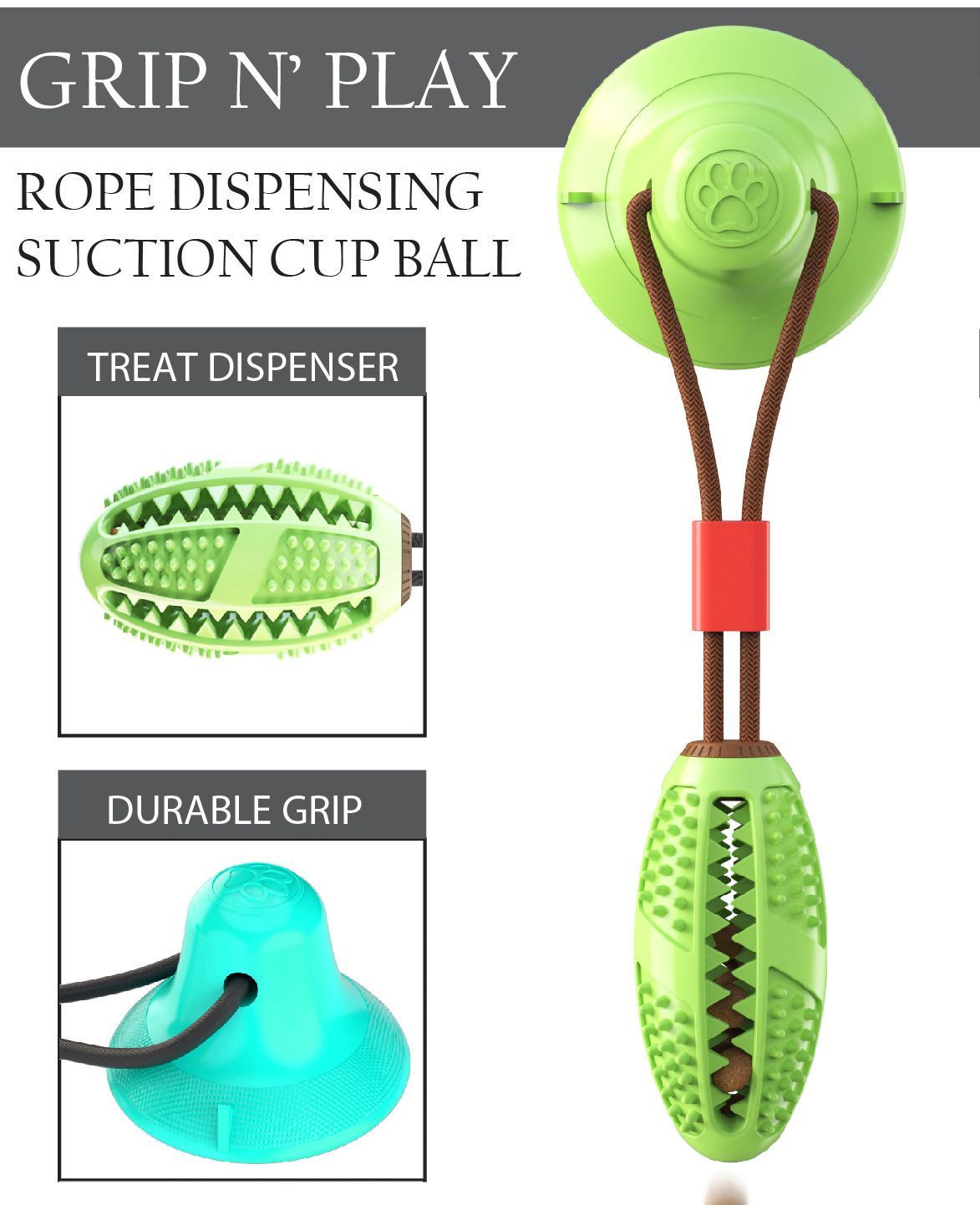 Pet Life ® 'Grip N' Play' Treat Dispensing Football Shaped Suction Cup Dog Toy - P's One-Stop Shop 