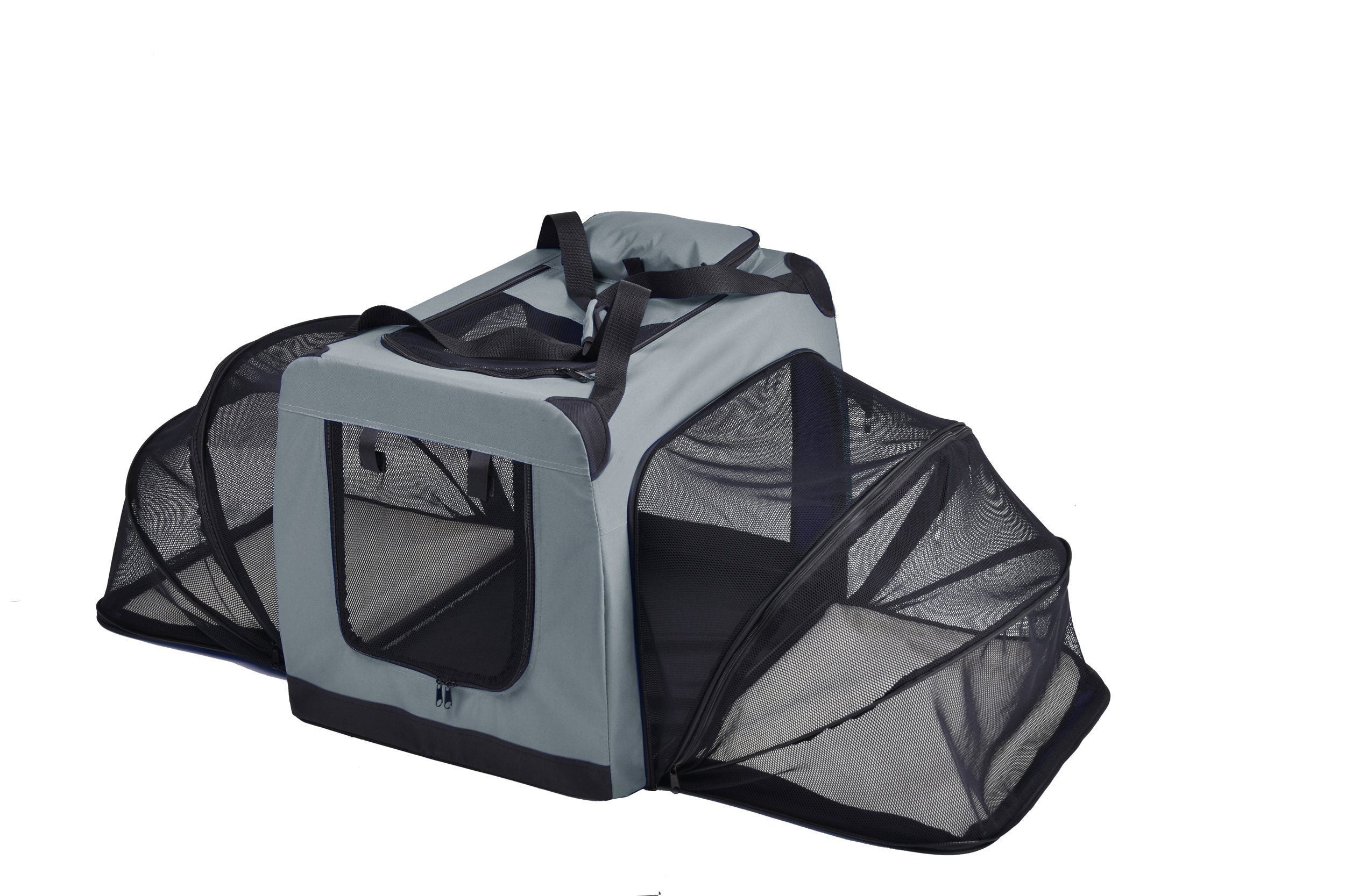 Pet Life ®  'Hounda Accordion' Metal Framed Soft-Folding Collapsible Dual-Sided Expandable Pet Dog Crate - P's One-Stop Shop 