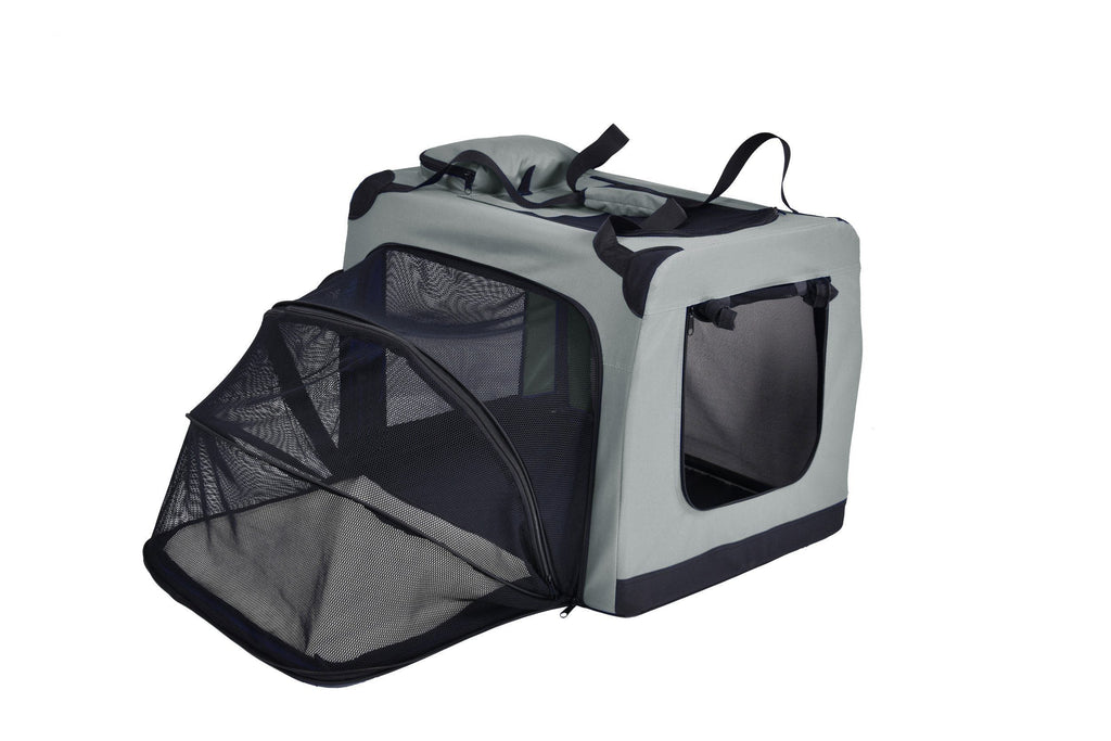 Pet Life ®  'Hounda Accordion' Metal Framed Soft-Folding Collapsible Dual-Sided Expandable Pet Dog Crate - P's One-Stop Shop 