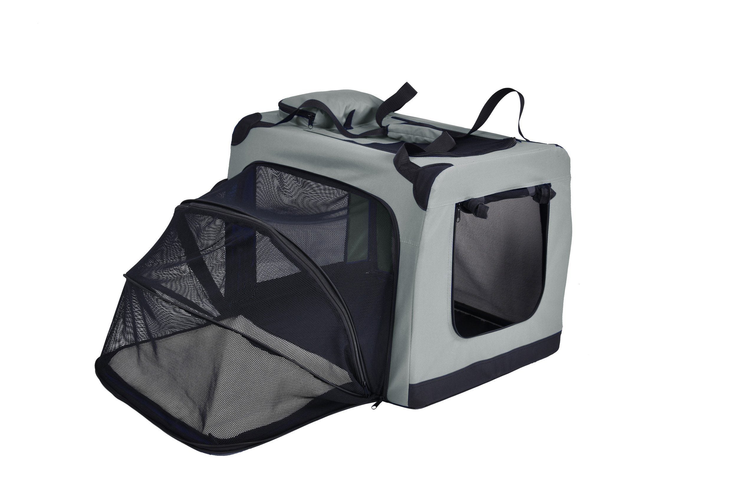Pet Life ®  'Hounda Accordion' Metal Framed Soft-Folding Collapsible Dual-Sided Expandable Pet Dog Crate - P's One-Stop Shop 