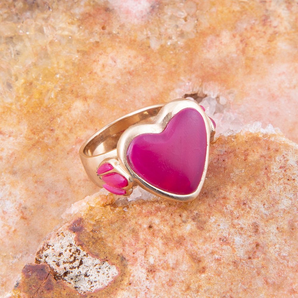 Pink Agate Heart Golden Statement Ring - P's One-Stop Shop 