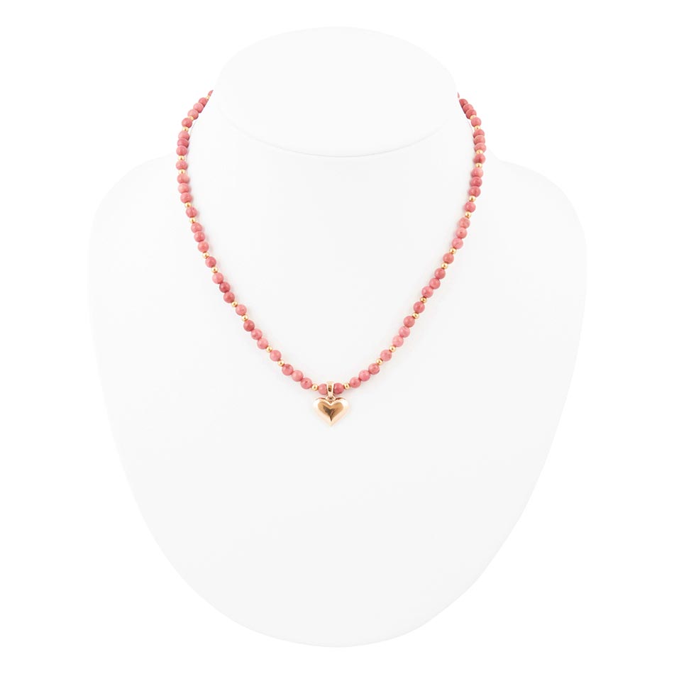 Pink Rhodonite and Golden Bronze Heart Pendant Necklace - P's One-Stop Shop 