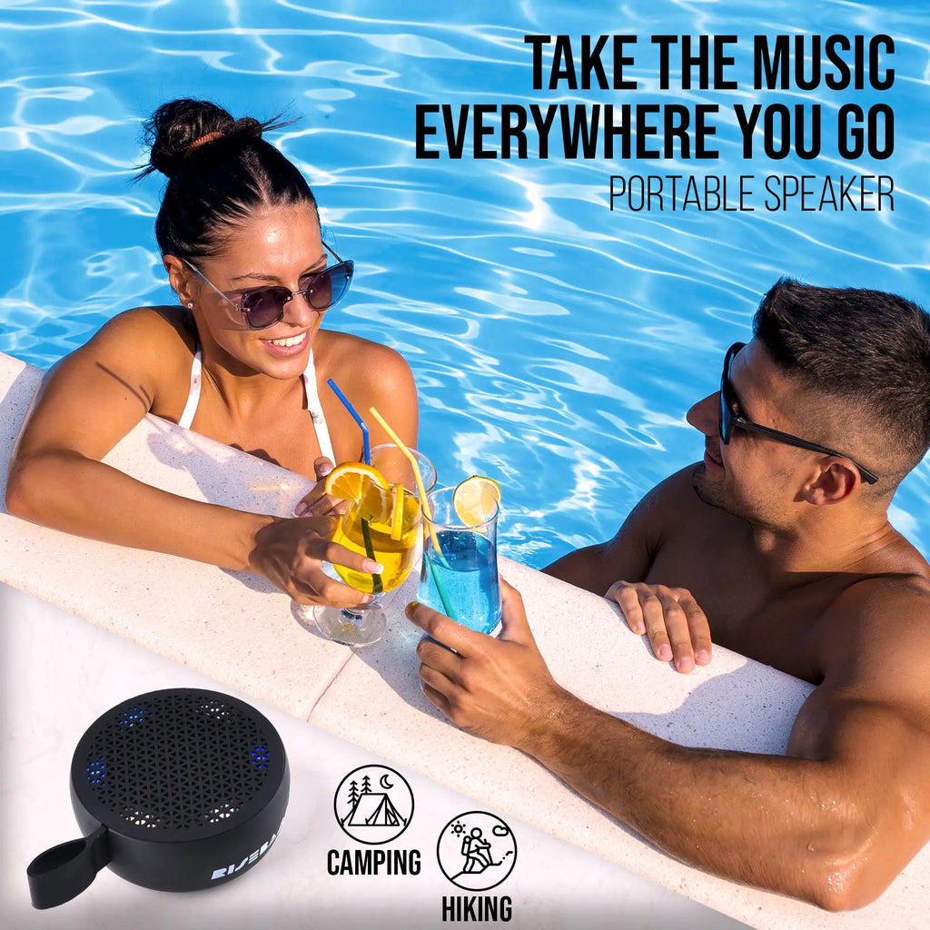 RISEBASS Water Resistant Bluetooth Shower Speaker, Handsfree Portable Speakerphone Control Buttons with LED Light, True Wireless Stereo for Bathroom, Kitchen, Hiking, Kayak, Beach, Gifts - P's One-Stop Shop 